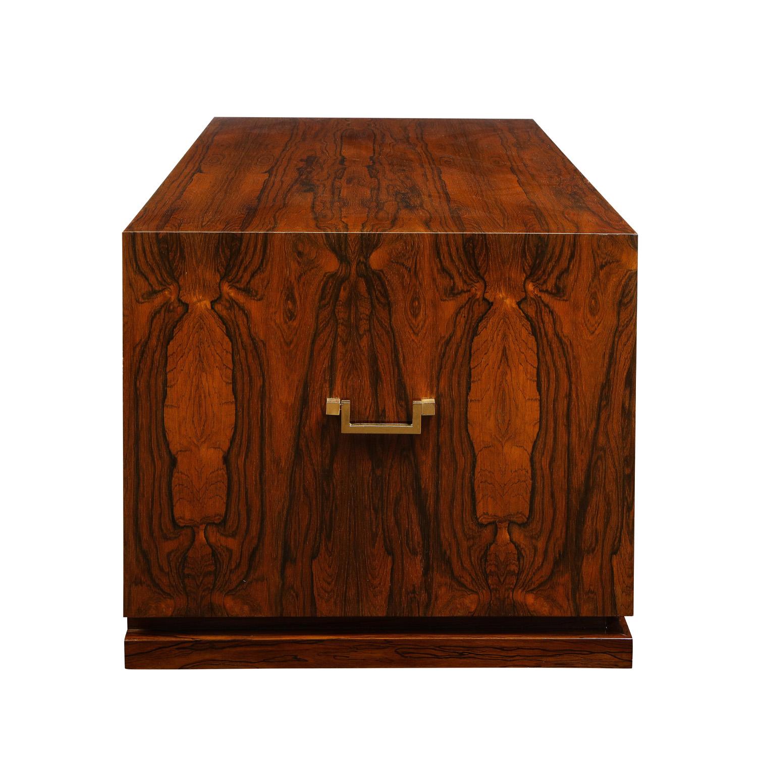 Hand-Crafted Brazilian Rosewood Low Chest of Drawers with Brass Handles 1960 For Sale