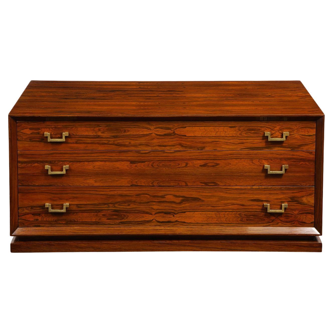 Brazilian Rosewood Low Chest of Drawers with Brass Handles 1960 For Sale