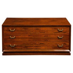 Retro Brazilian Rosewood Low Chest of Drawers with Brass Handles 1960