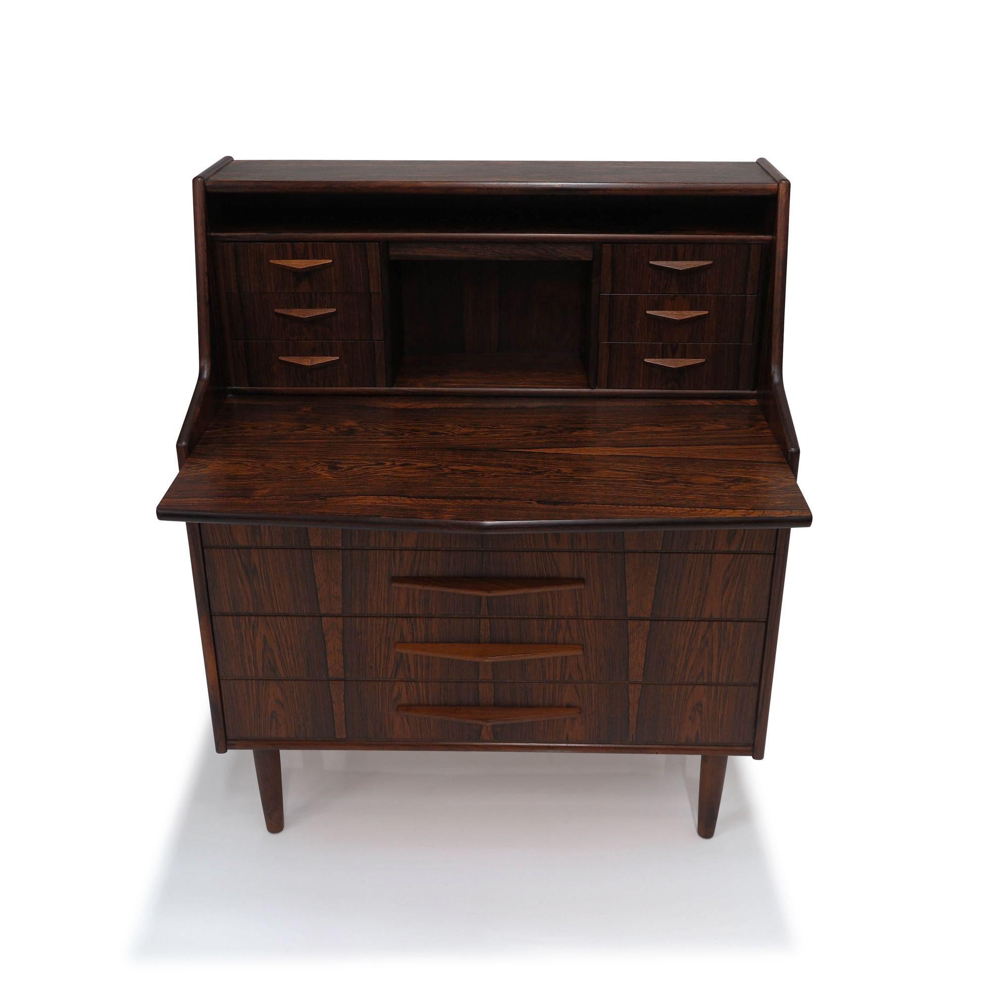 Oiled Brazilian Rosewood Mid-century Danish Secretary Desk with Vanity Mirror For Sale