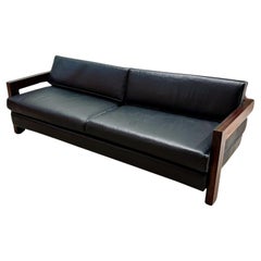 Used Brazilian Rosewood Sofa Black Leather, 1960