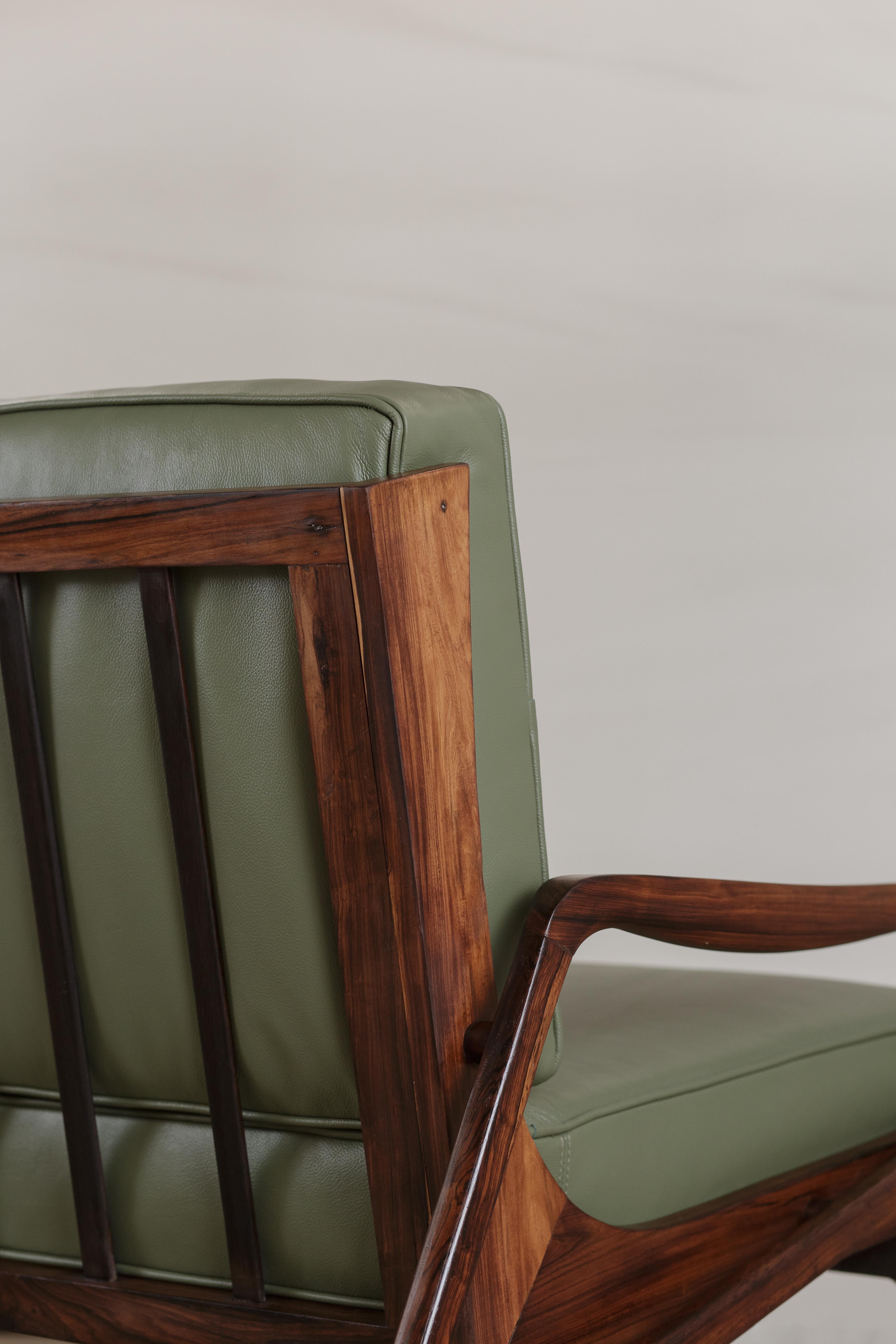Leather Brazilian Rosewood Sofa by Liceu De Artes e Officios, Midcentury For Sale
