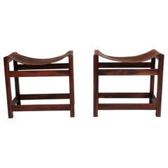 Brasilianische Hocker aus Palisanderholz in Sattelleder FAI 'Fatima Arquitetura Interiores