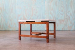 Brasilianischer Palisander & Travertin Beistelltisch Mid Century modern Jean GIllon