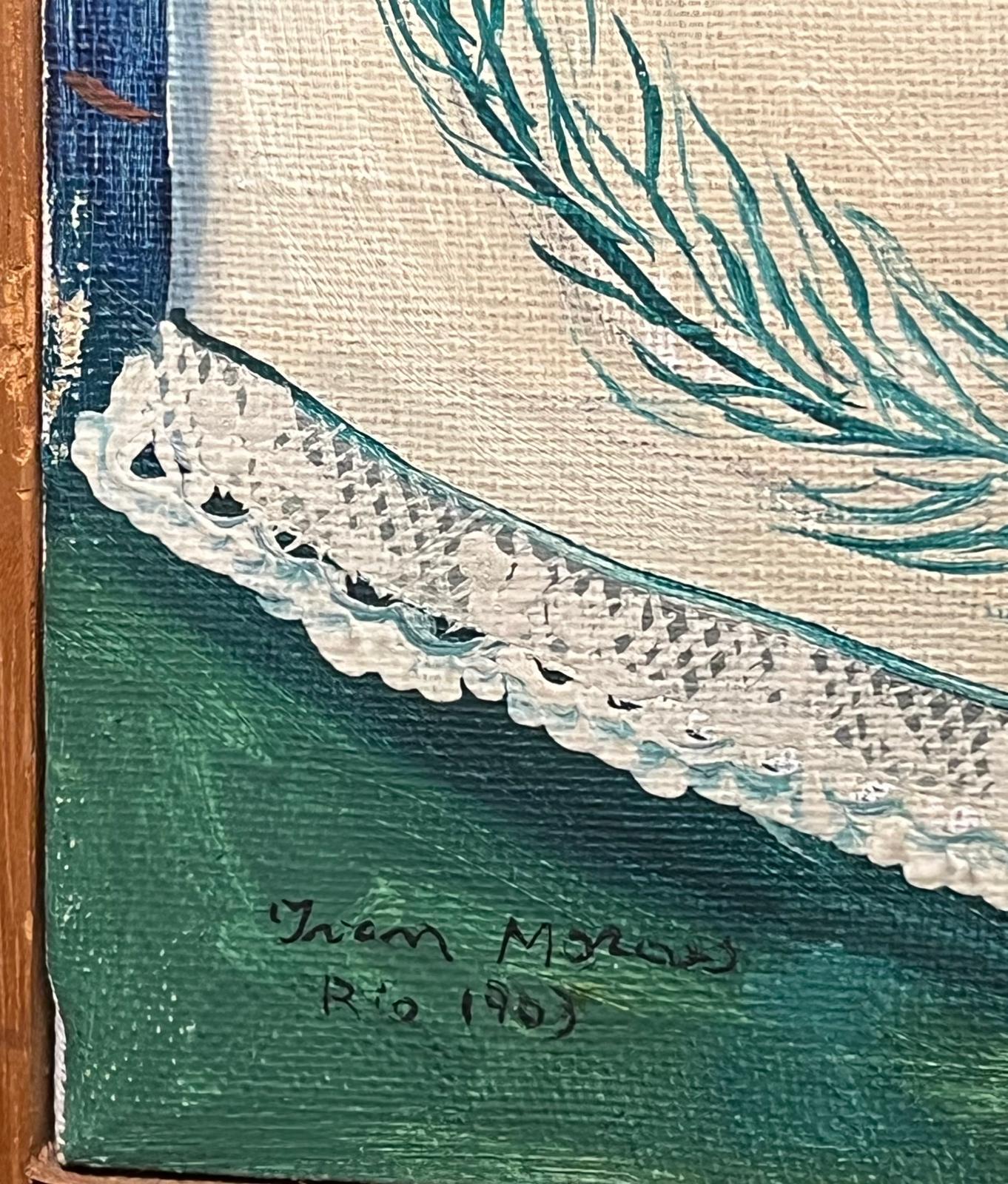Historical Costume Portrait? 
Brazilian? (the work is titled: Rio)
Dated 1963?
signed oil on canvas, wooden frame
framed: 19 x 16.5 inches
canvas: 18.5 x 16 inches
stamped verso
Provenance: Private collection, France
Condition: Good
