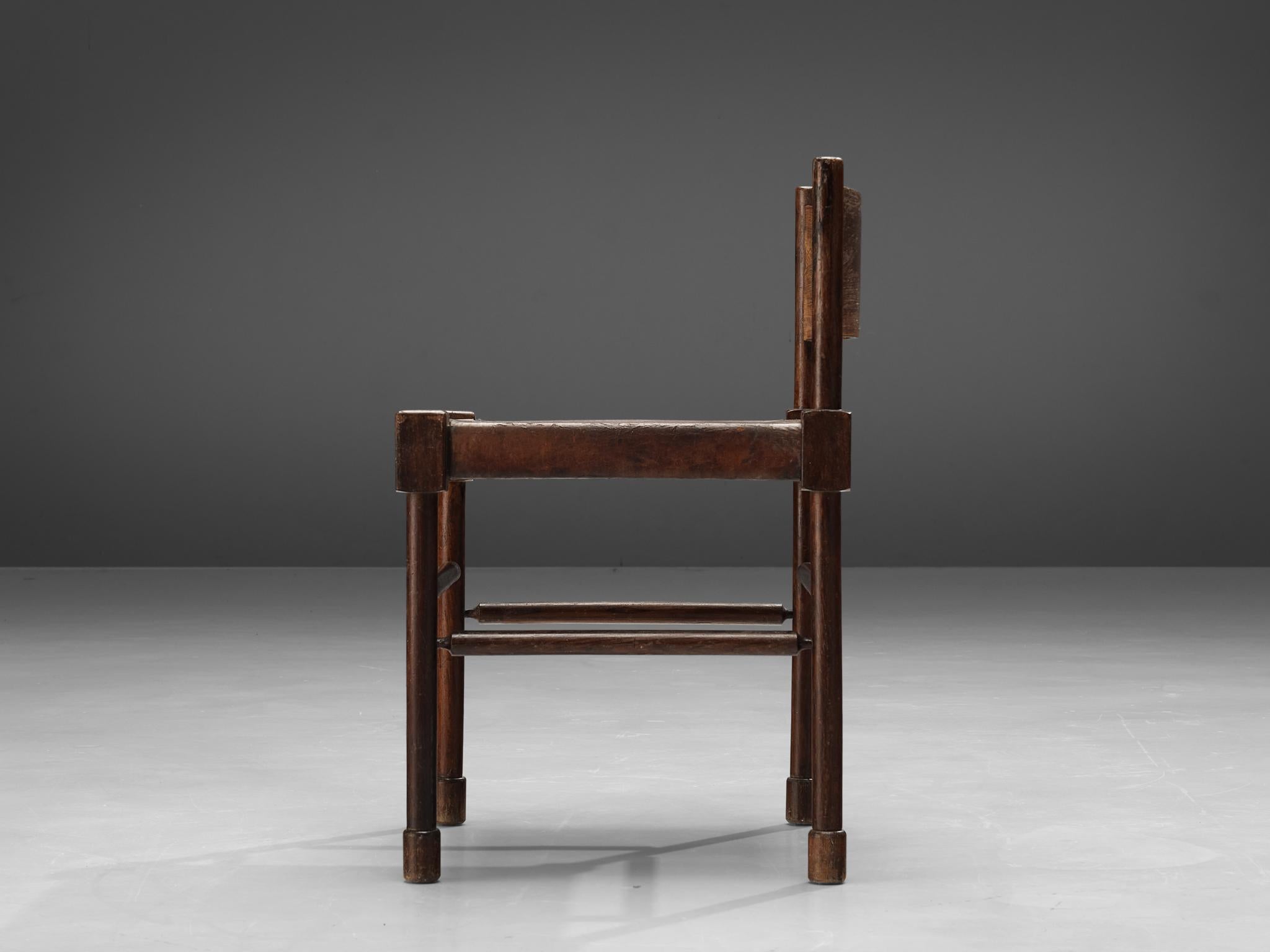 Brazilian Side Chair in Original Patinated Leather and Stained Wood  4