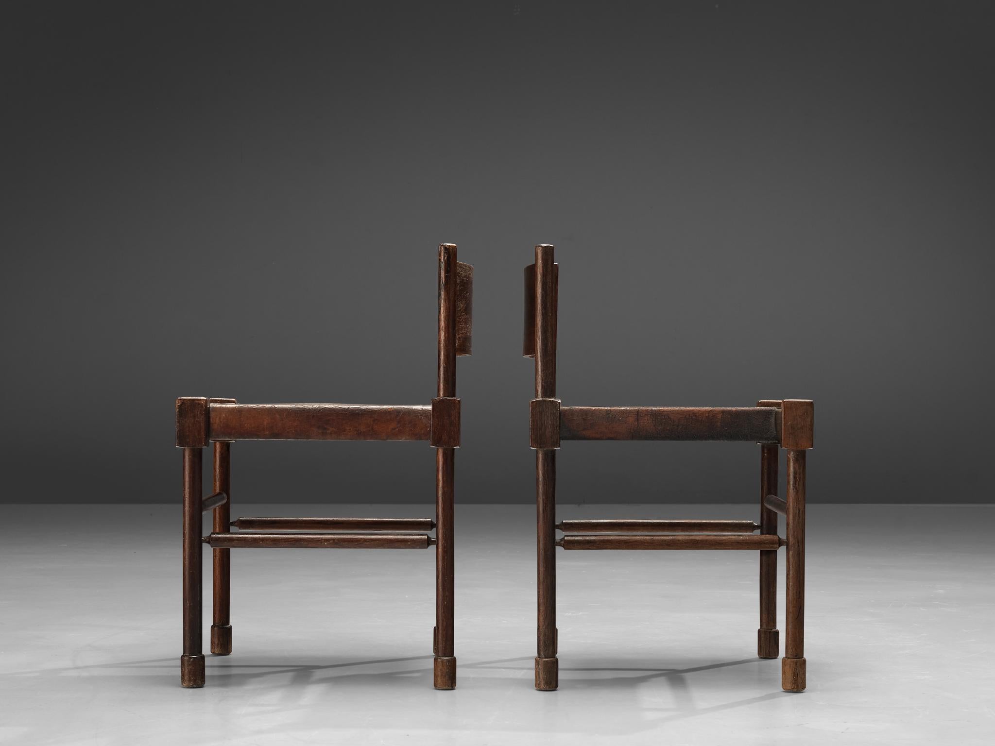 Brazilian Side Chairs in Original Patinated Leather and Stained Wood  6