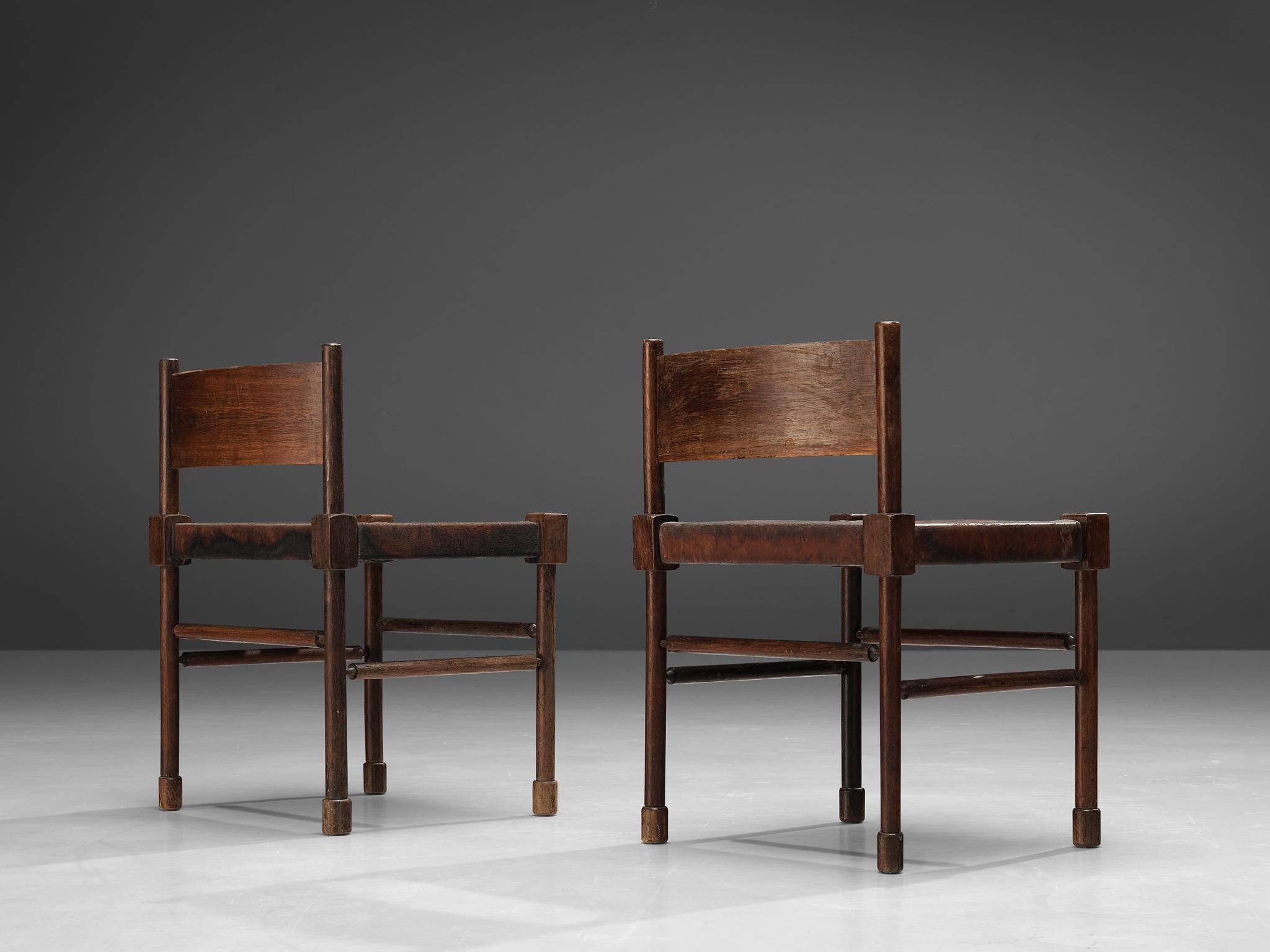 Brazilian Side Chairs in Original Patinated Leather and Stained Wood  2