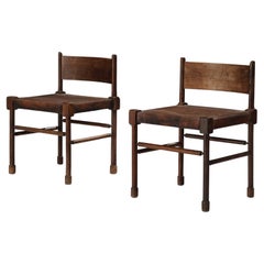 Brazilian Side Chairs in Original Patinated Leather and Stained Wood 
