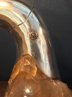 Skulptur aus brasilianischem Silber und Rosenquarz, die einen toskanischen Toucan darstellt