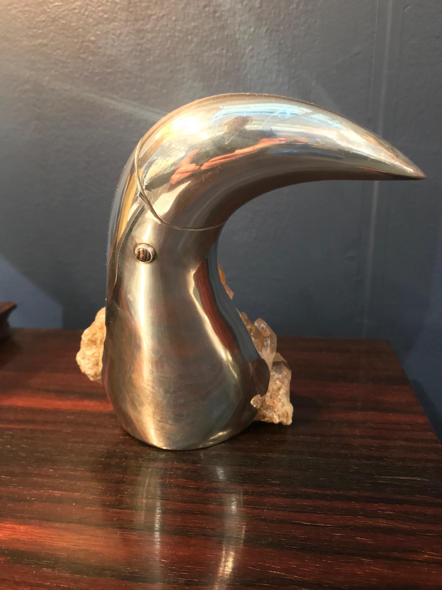 Brazilian Silver and Rose Quartz Sculpture Representing a Toucan 1