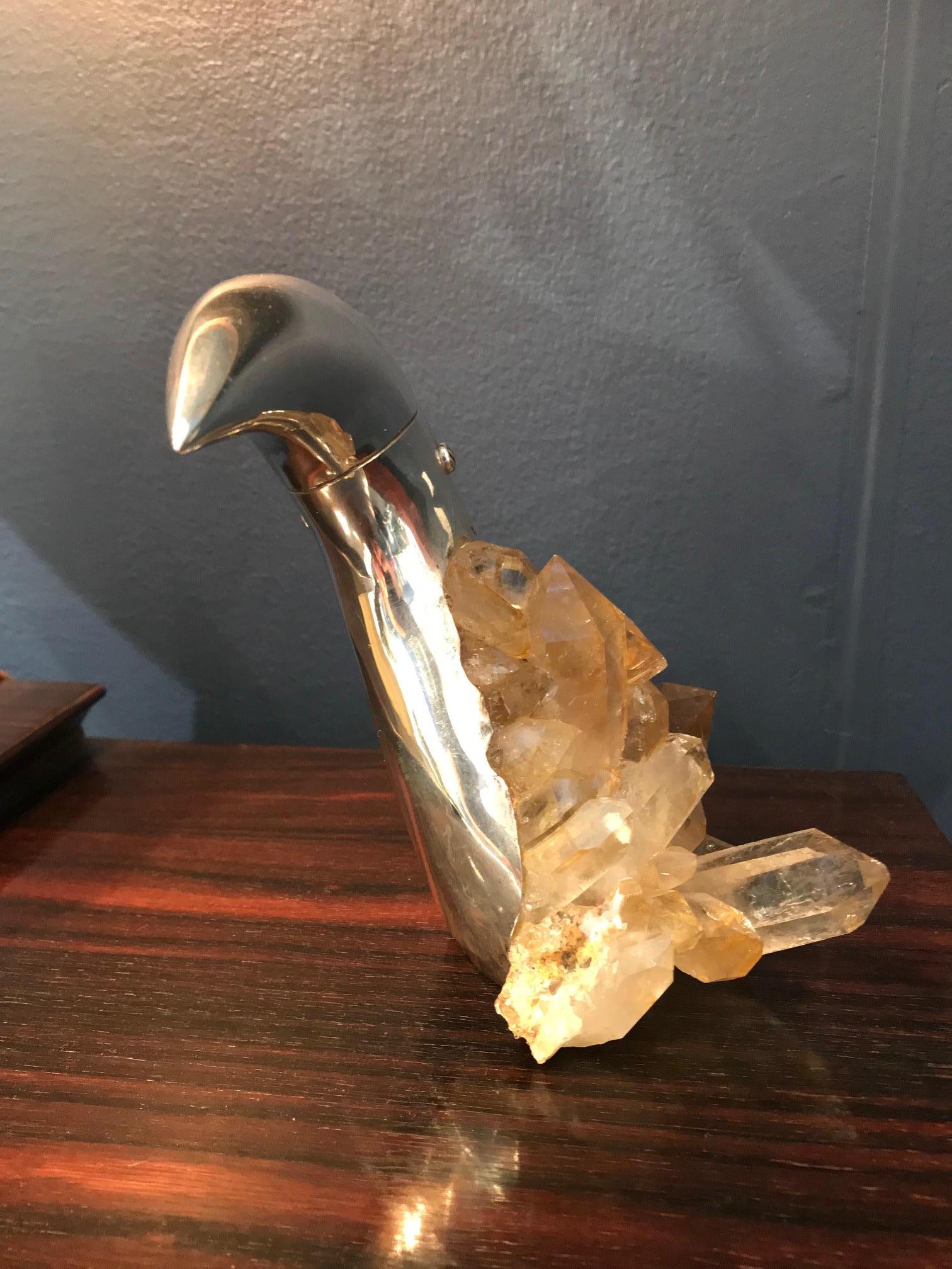 Brazilian Silver and Rose Quartz Sculpture Representing a Toucan 2