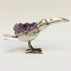 Silver Plated and Amethyst Decorative Bird, circa 1970