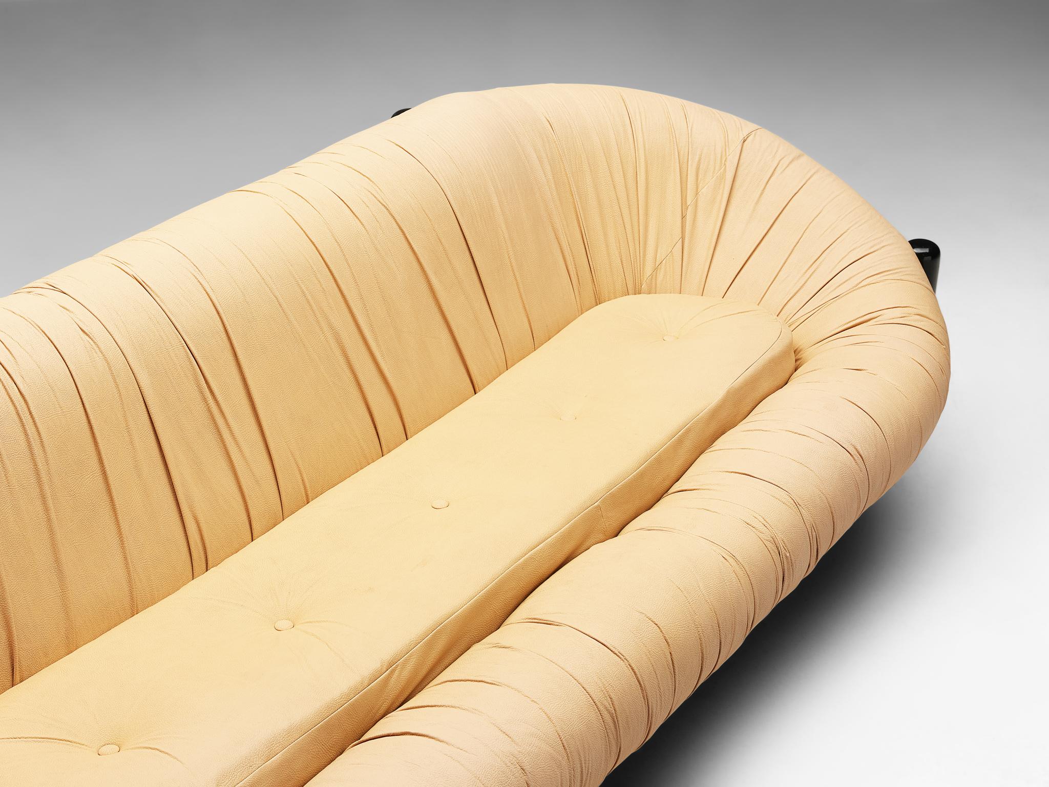 Lacquered Brazilian Sizable Sofa in Light Yellow Leatherette For Sale