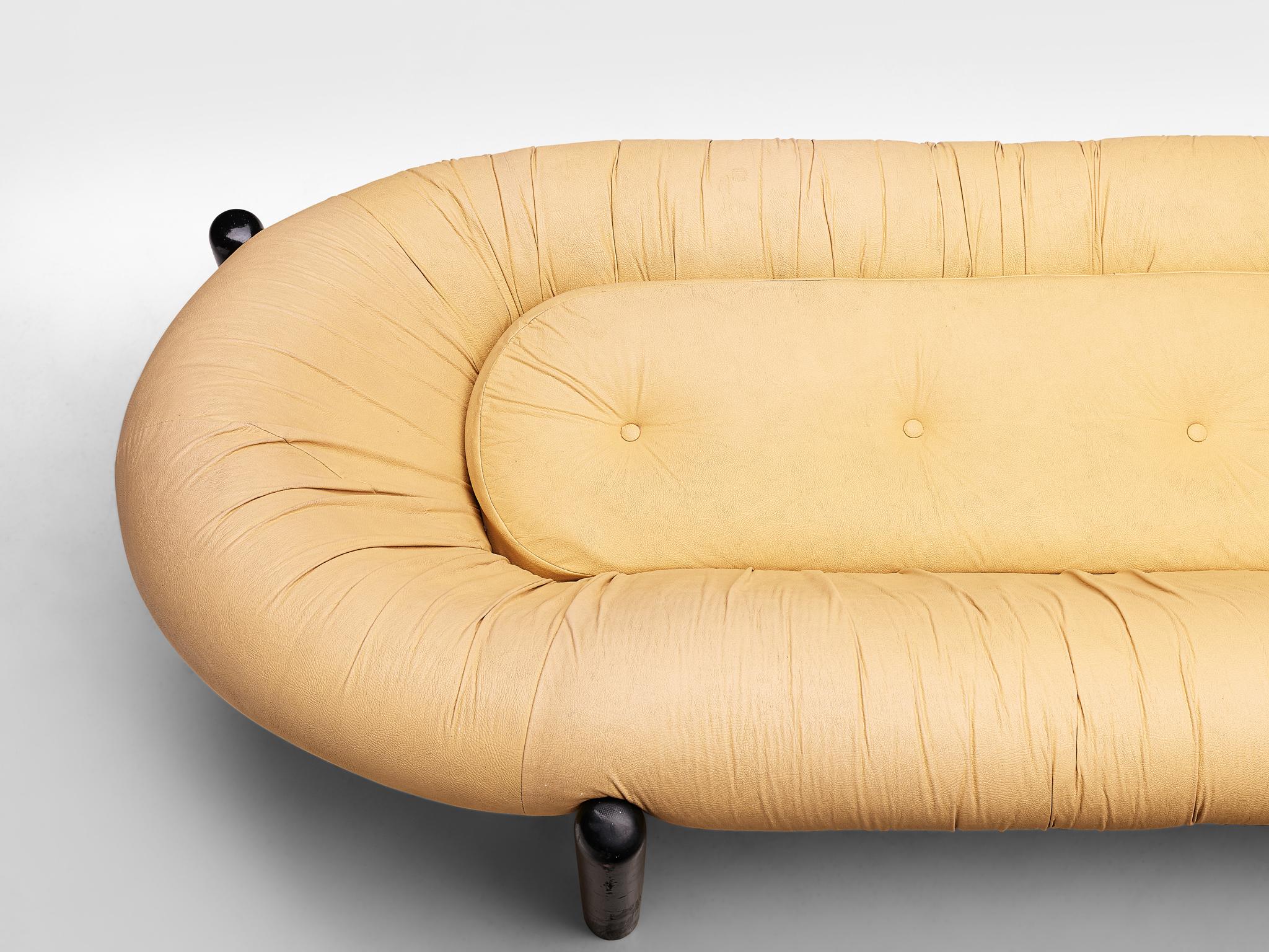 Late 20th Century Brazilian Sizable Sofa in Light Yellow Leatherette For Sale