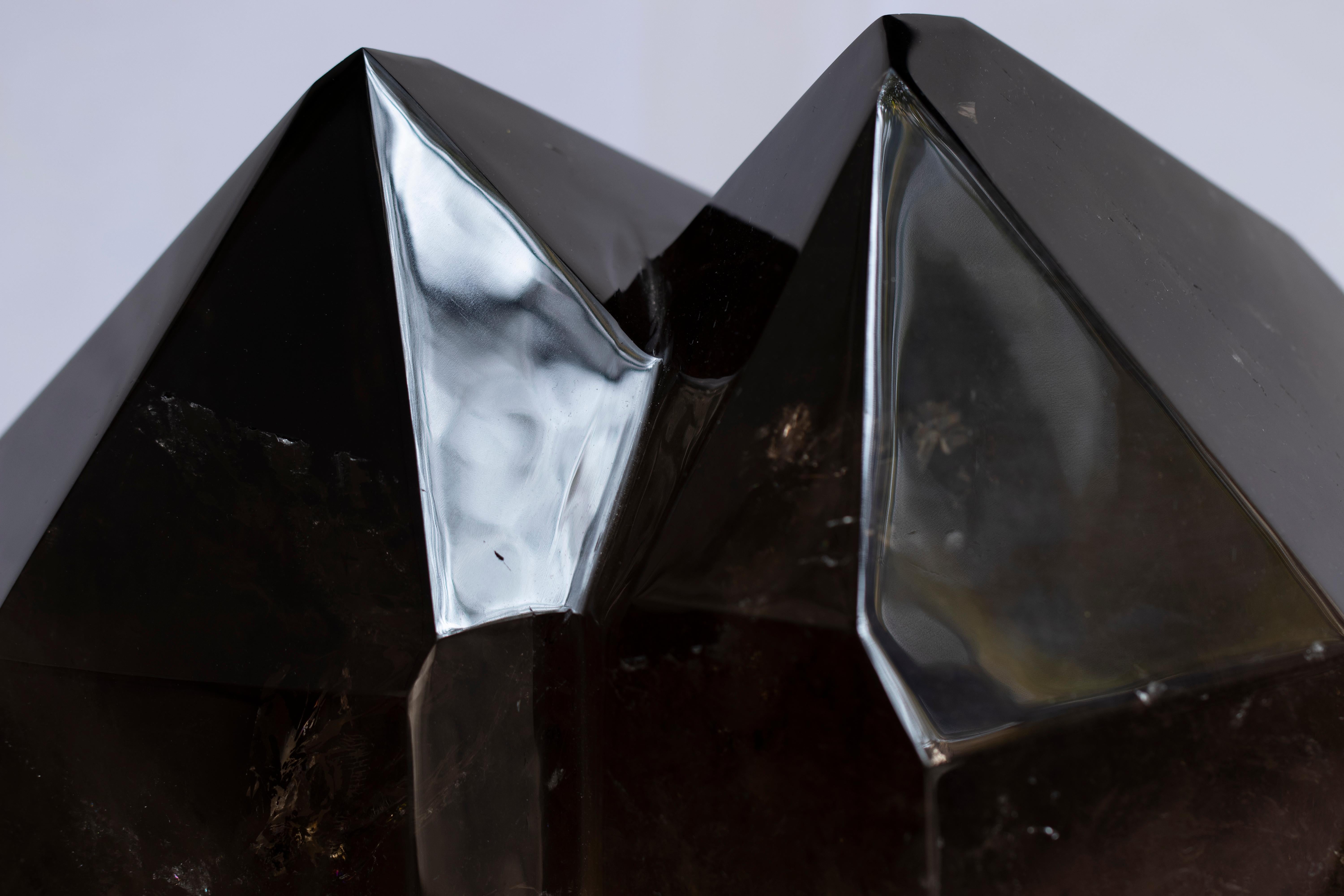 Contemporary Brazilian Smokey Quartz Double Point in Acrylic Base For Sale