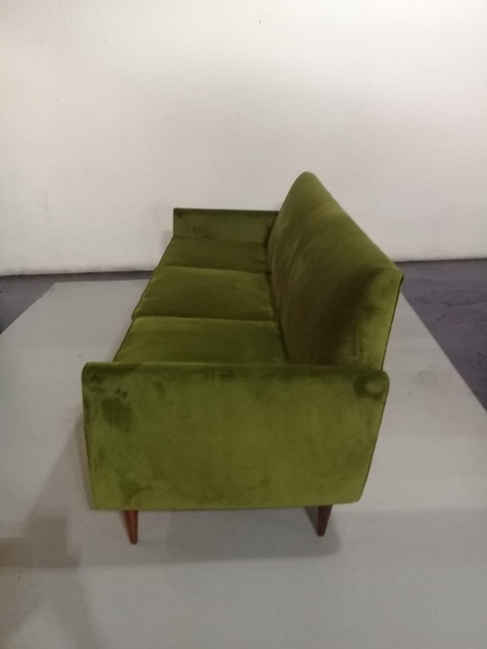 Mid-Century Modern Brazilian Sofa in Green Velvet and Rosewood in Style of Joaquim Tenreiro