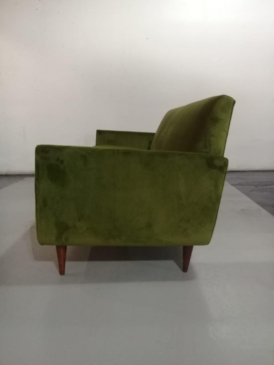 20th Century Brazilian Sofa in Green Velvet and Rosewood in Style of Joaquim Tenreiro