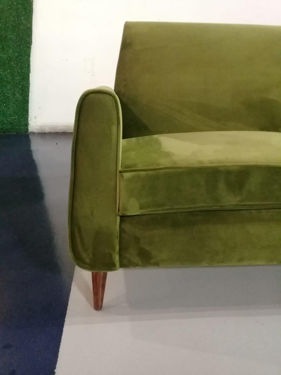 Brazilian Sofa in Green Velvet and Rosewood in Style of Joaquim Tenreiro 1