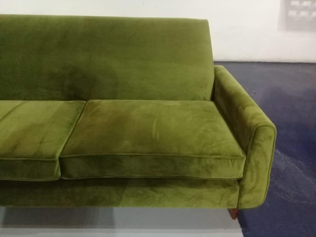 Brazilian Sofa in Green Velvet and Rosewood in Style of Joaquim Tenreiro 2