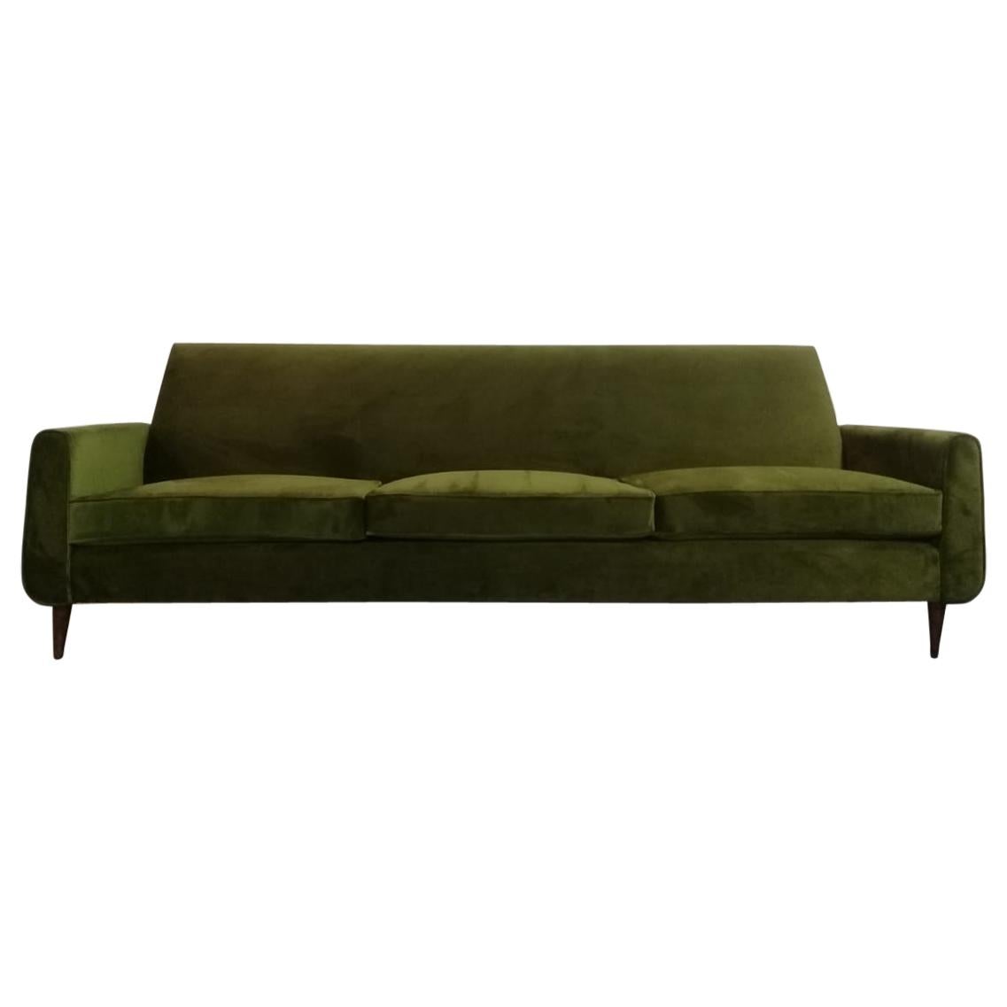 Brazilian Sofa in Green Velvet and Rosewood in Style of Joaquim Tenreiro