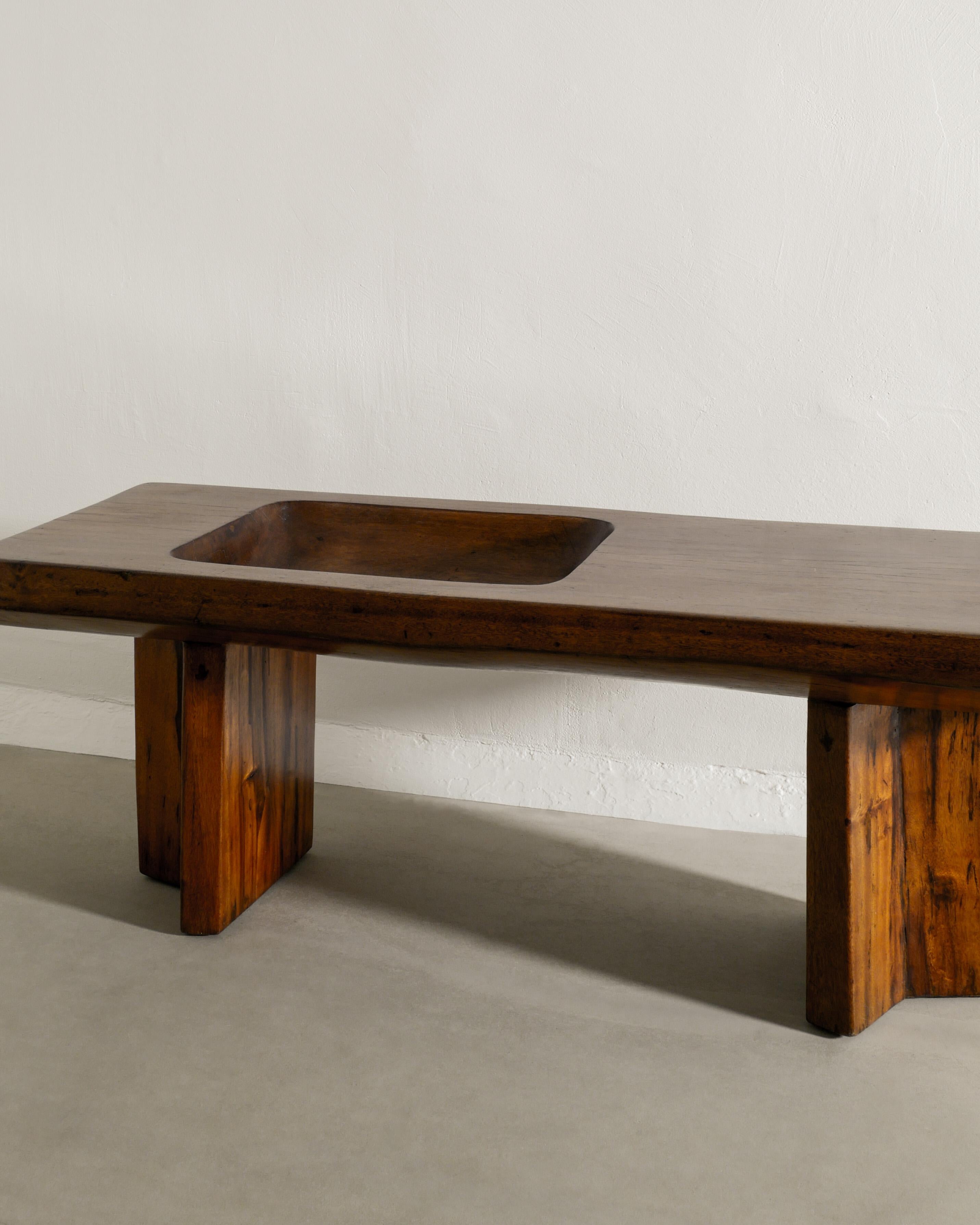 Mid-Century Modern Brazilian Sofa Side Table in Pequi Wood attributed to Jose Zanine Caldas, 1970s