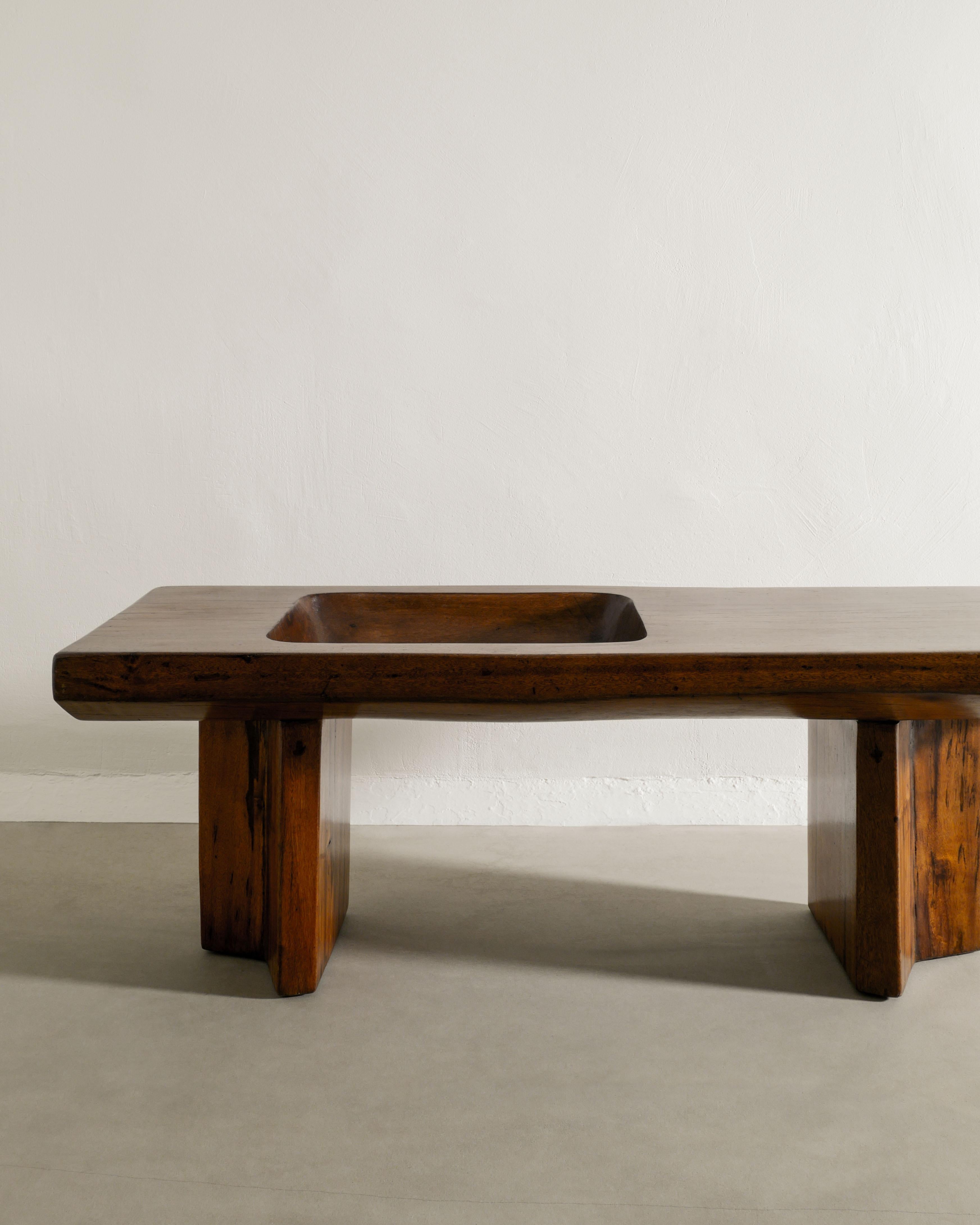 Hardwood Brazilian Sofa Side Table in Pequi Wood attributed to Jose Zanine Caldas, 1970s