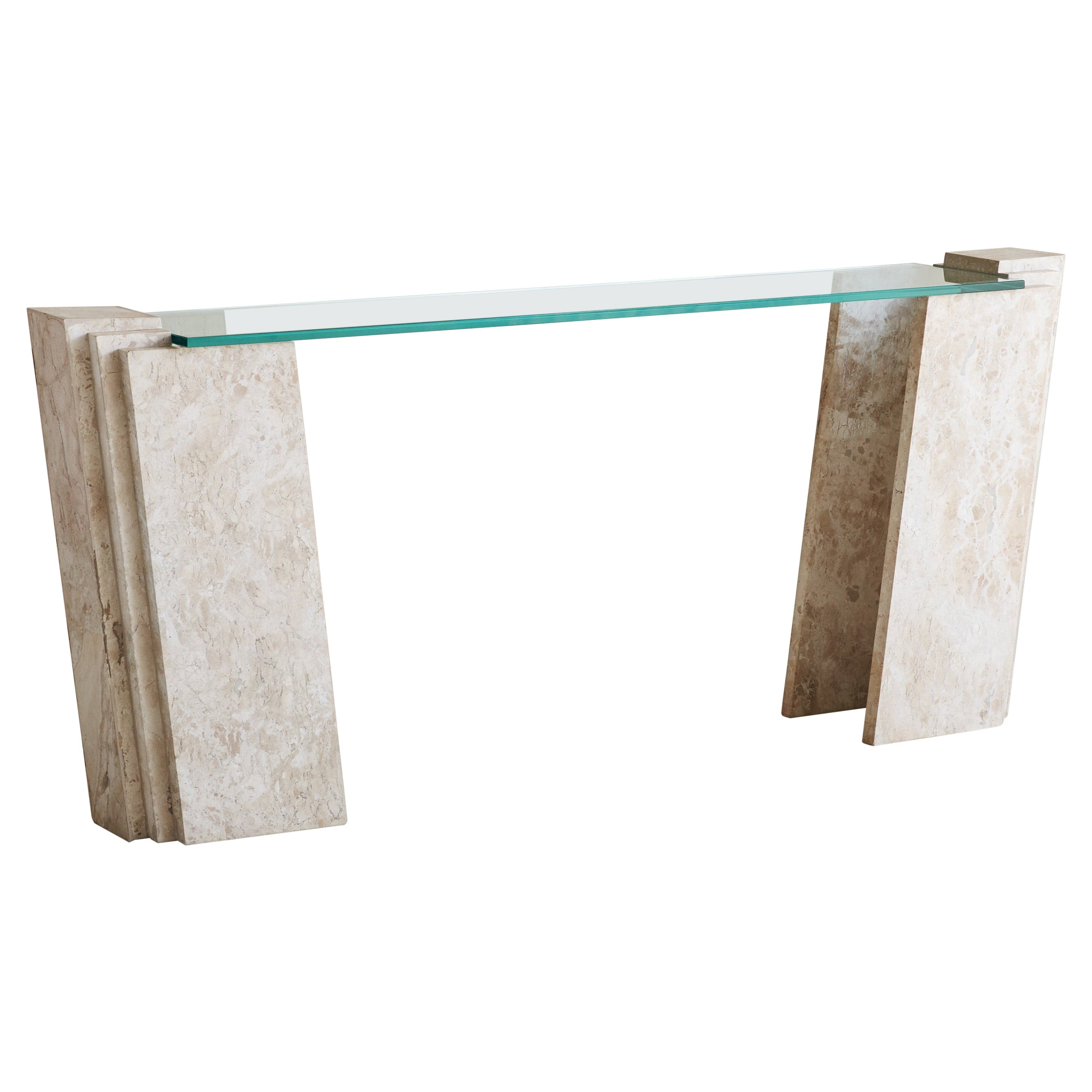 Table console en pierre brésilienne avec plateau en verre, années 1980