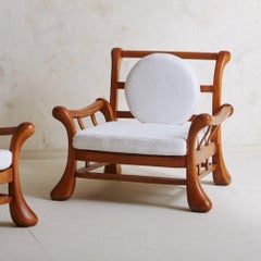 Brazilian Style Beechwood Lounge Chair in Ivory Boucle, 1970s