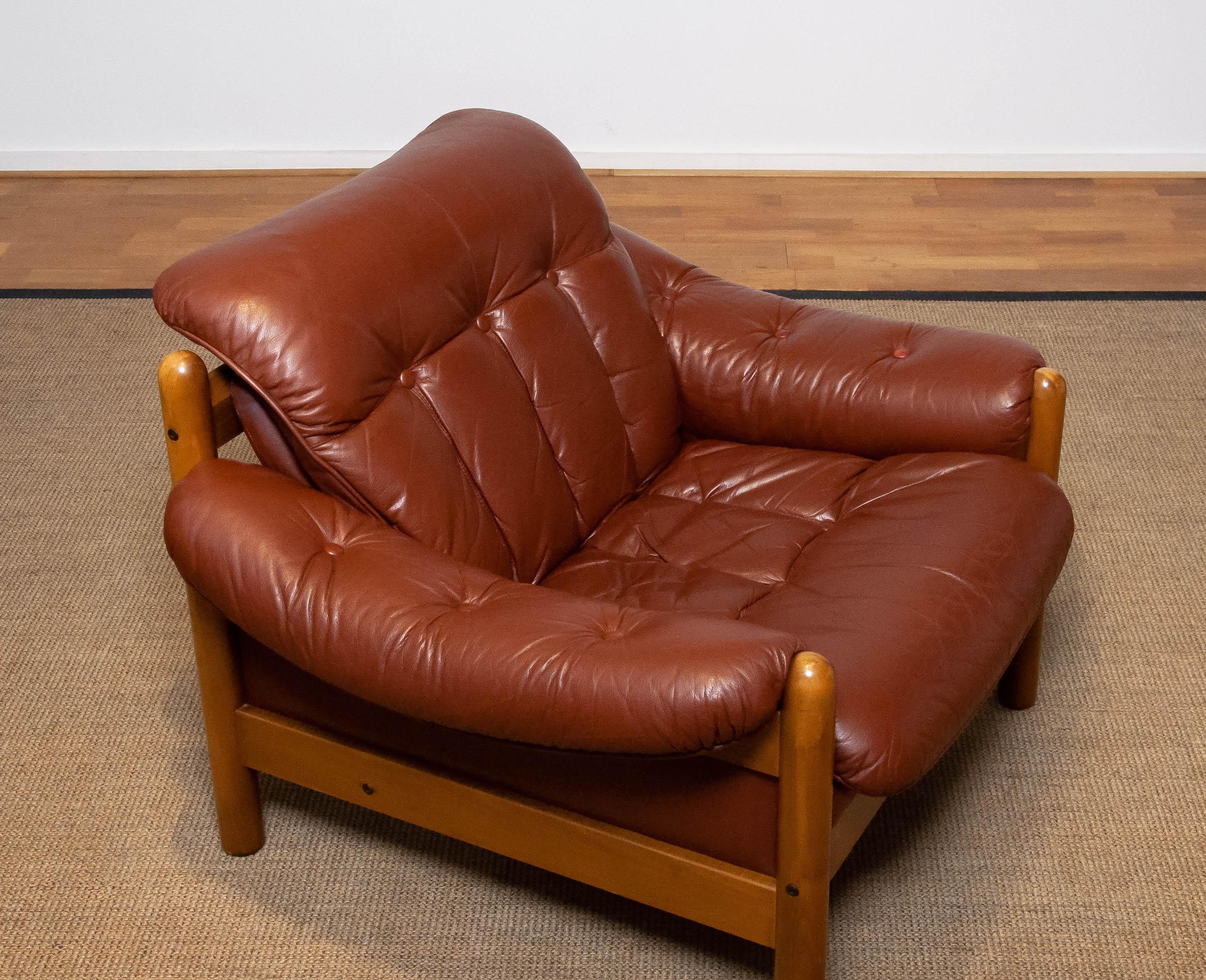 Brutalist Brazilian Style Brutal Lounge Chair in Brown Leather by Göte Möbler Nässjö, 1970