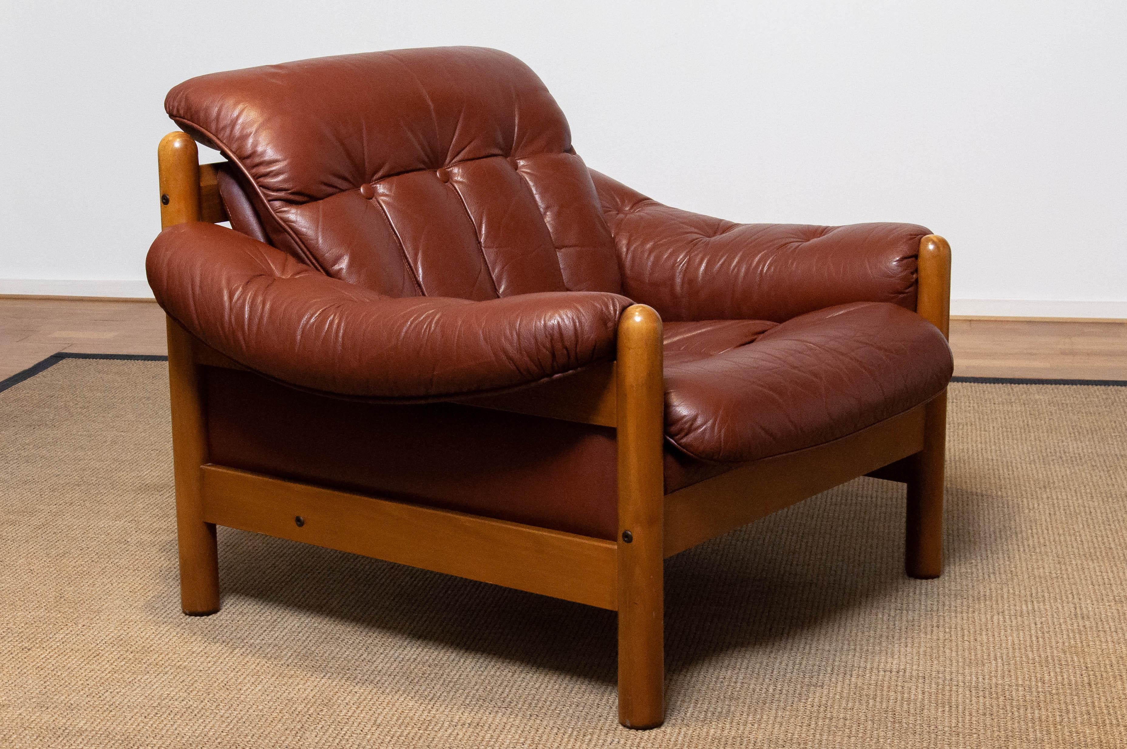 Swedish Brazilian Style Brutal Lounge Chair in Brown Leather by Göte Möbler Nässjö, 1970