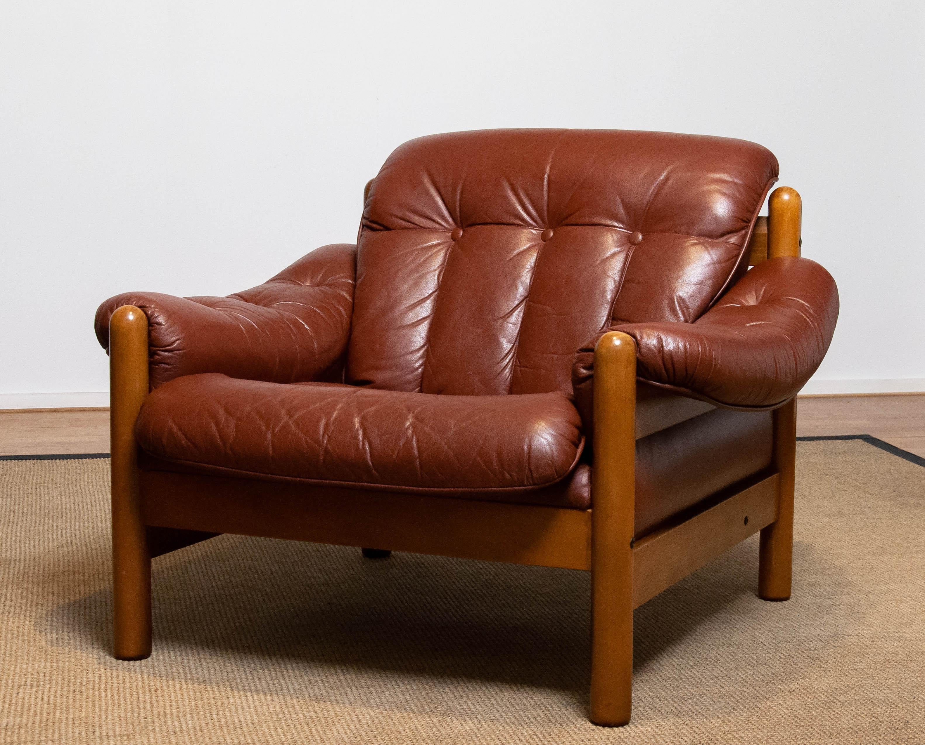 Brazilian Style Brutal Lounge Chair in Brown Leather by Göte Möbler Nässjö, 1970 In Good Condition In Silvolde, Gelderland