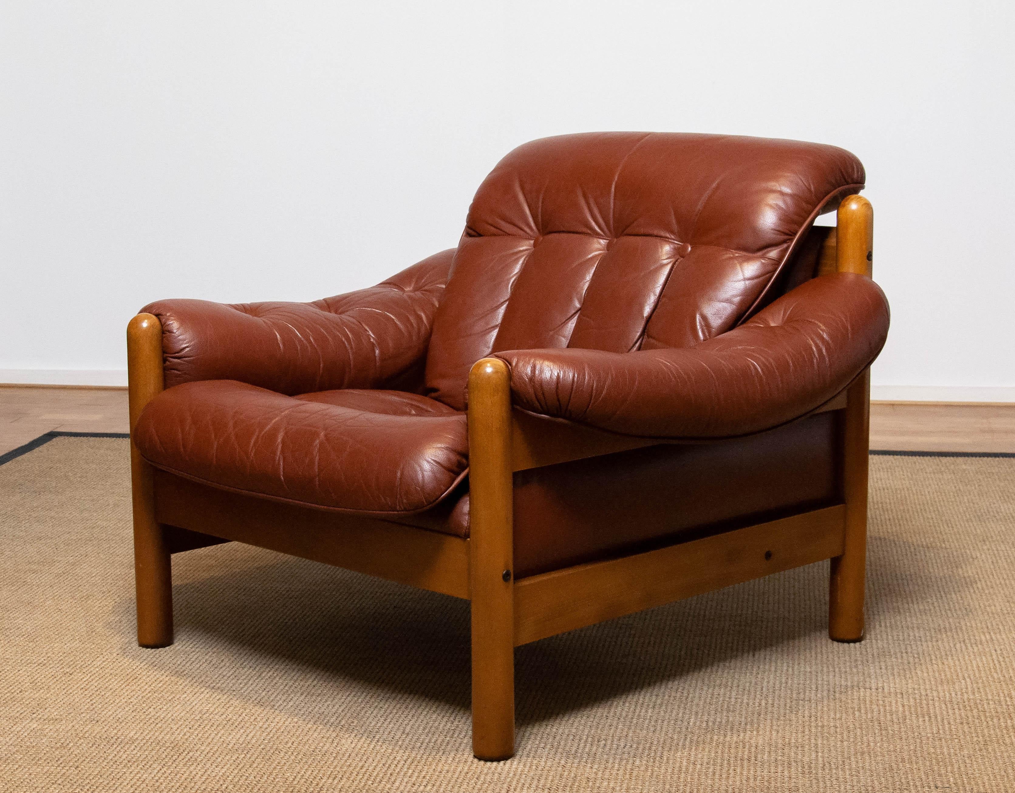 Late 20th Century Brazilian Style Brutal Lounge Chair in Brown Leather by Göte Möbler Nässjö, 1970