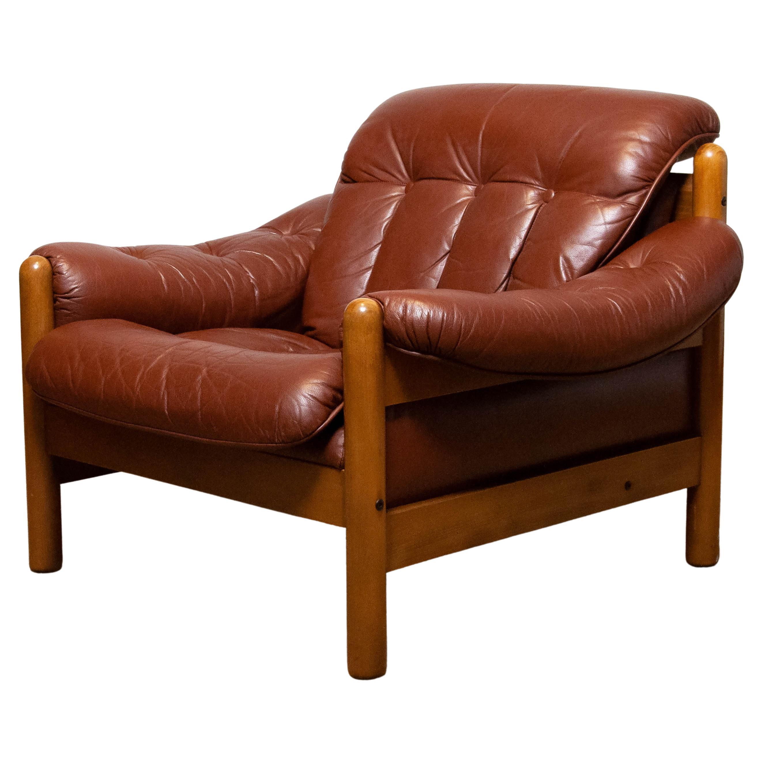 Brazilian Style Brutal Lounge Chair in Brown Leather by Göte Möbler Nässjö, 1970