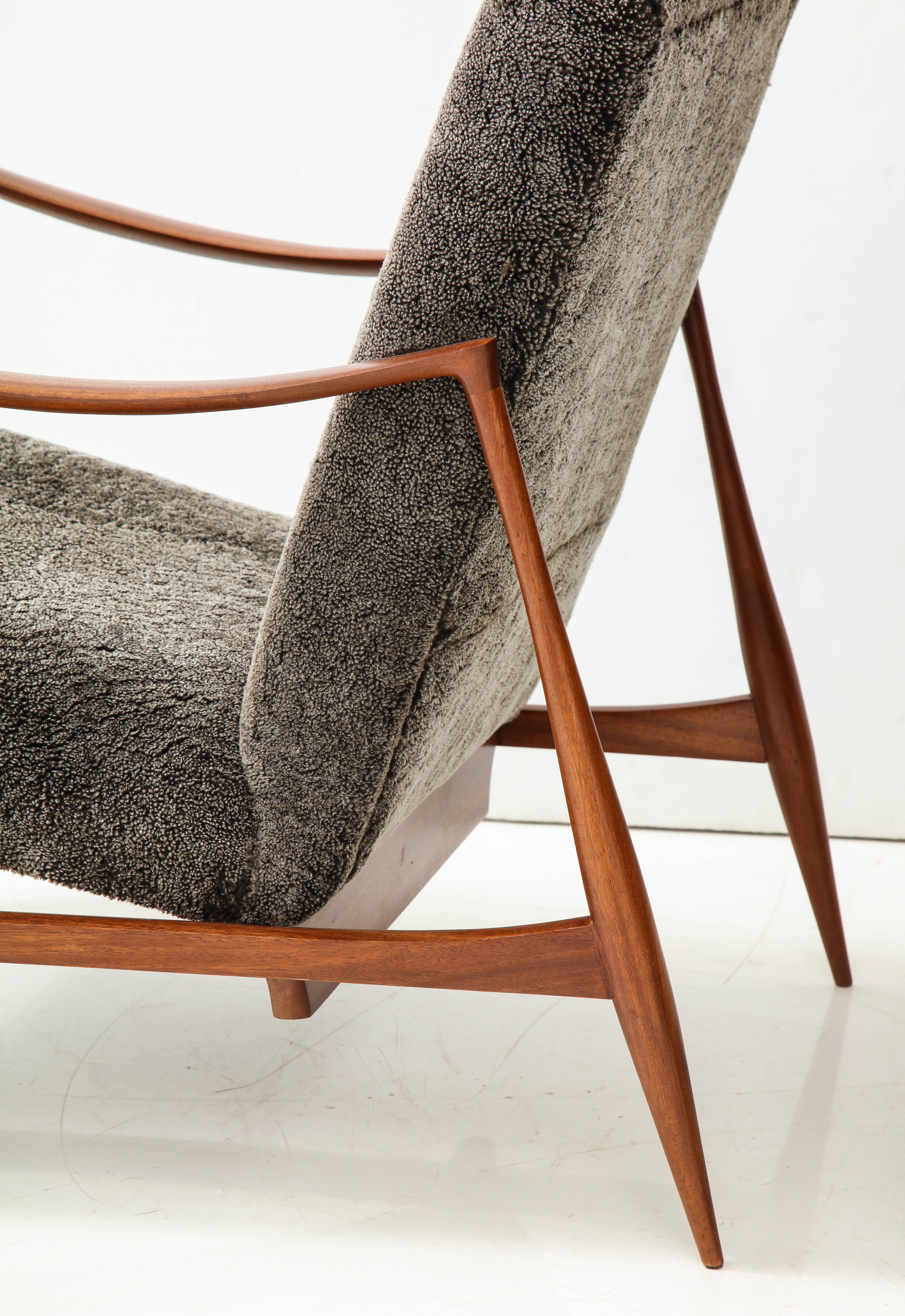 Brazilian Style Lounge Chairs with Walnut Frames & Lamb's Wool Upholstery 4