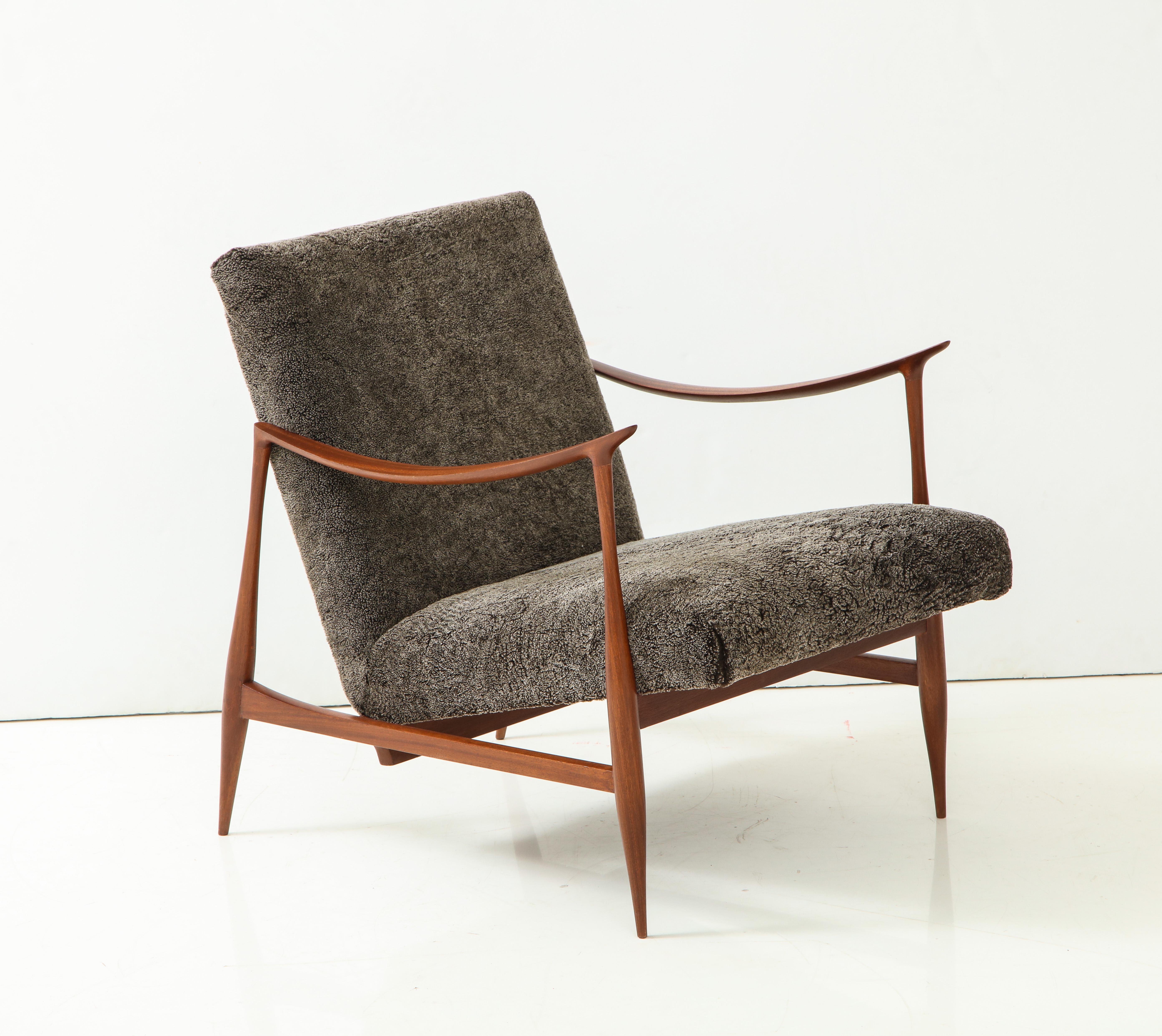 Brazilian Style Lounge Chairs with Walnut Frames & Lamb's Wool Upholstery 2