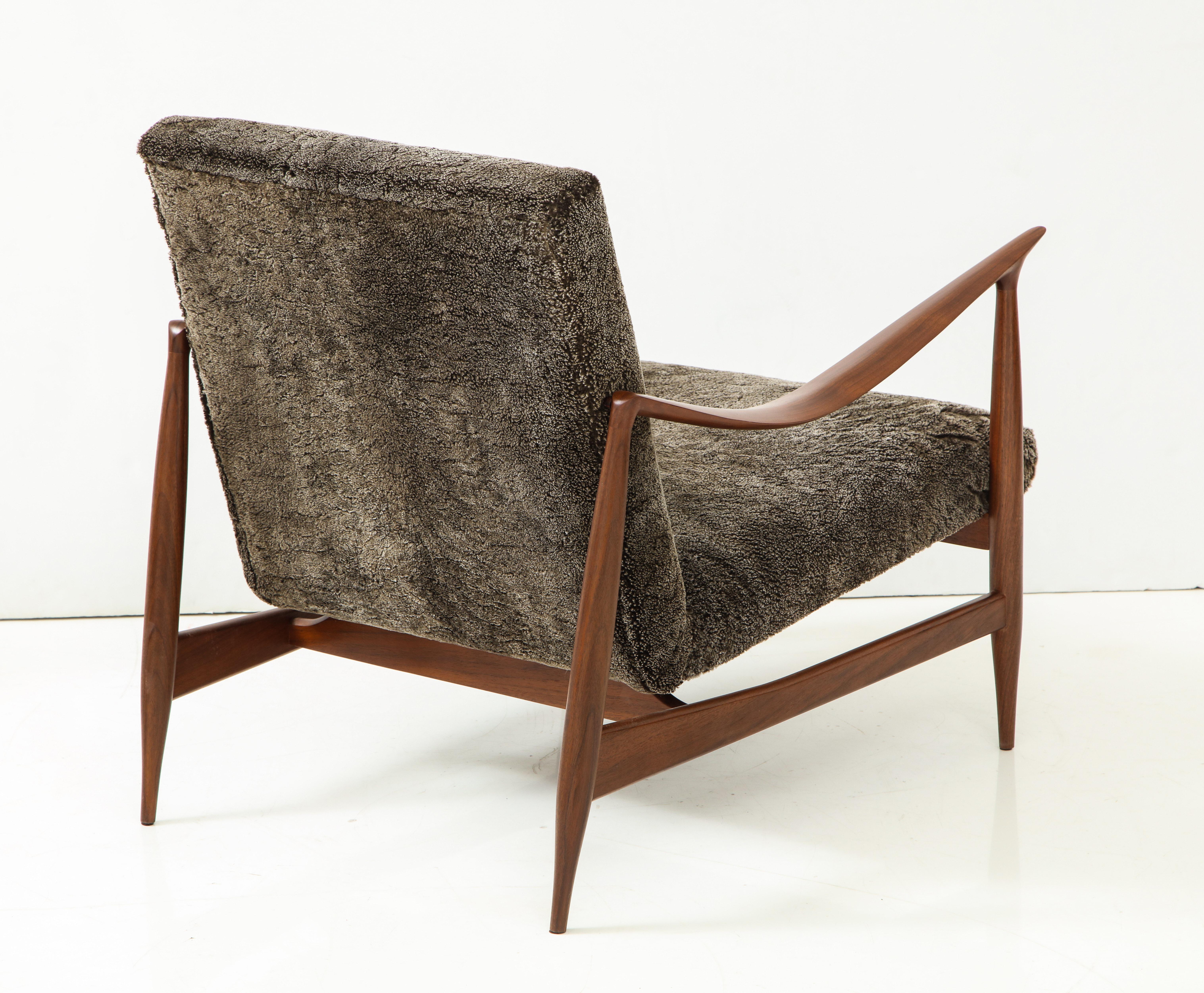 Brazilian Style Lounge Chairs with Walnut Frames & Lamb's Wool Upholstery 3