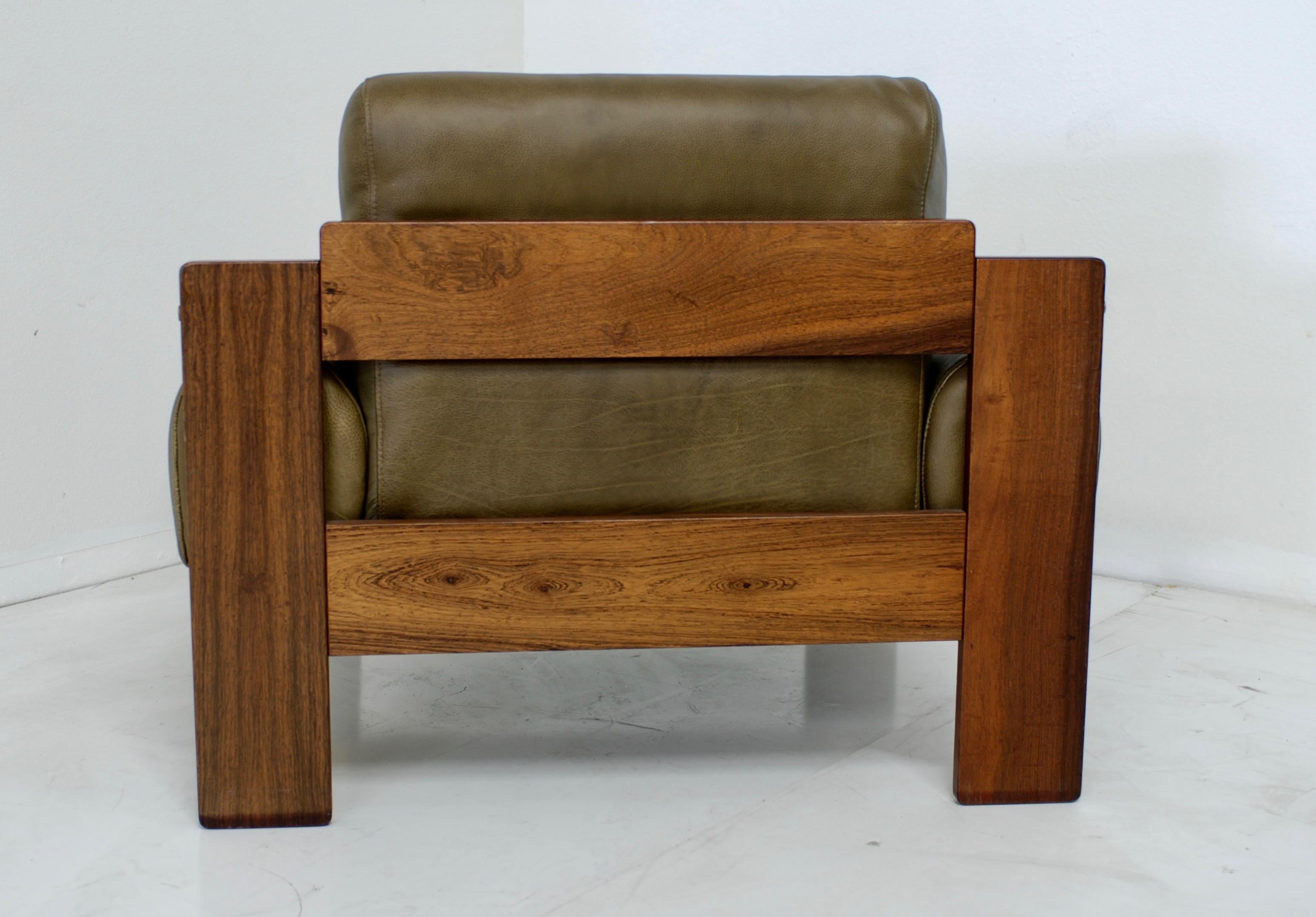 Brazilian Style Rosewood and Olive Green Leather Lounge Chair 6