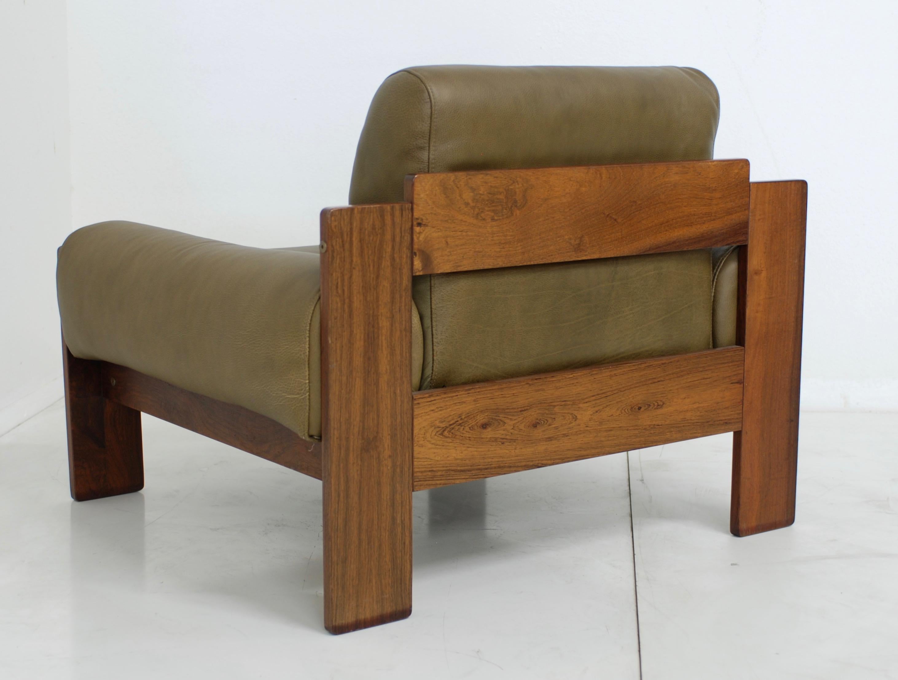 Brazilian Style Rosewood and Olive Green Leather Lounge Chair 7