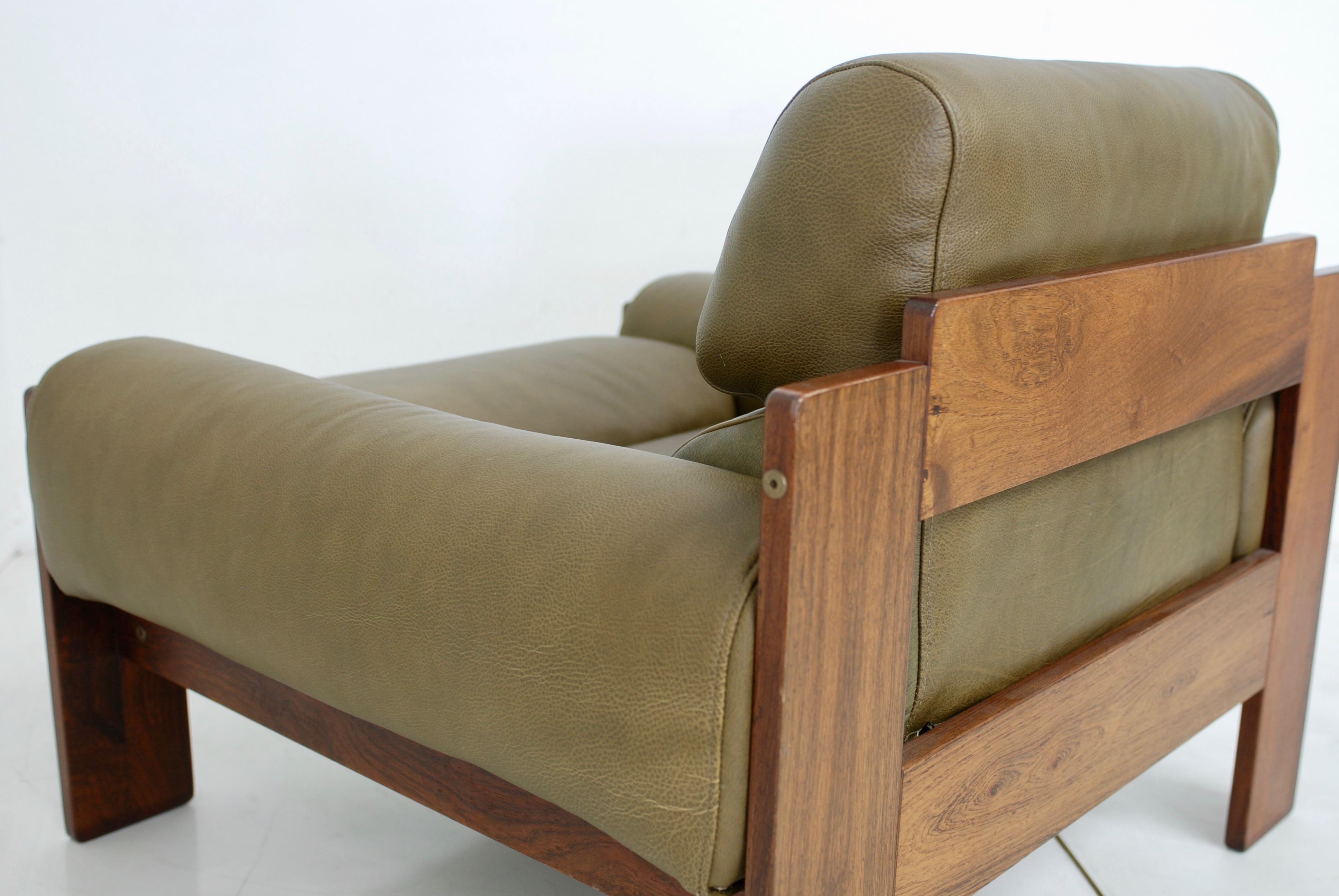 Brazilian Style Rosewood and Olive Green Leather Lounge Chair 8