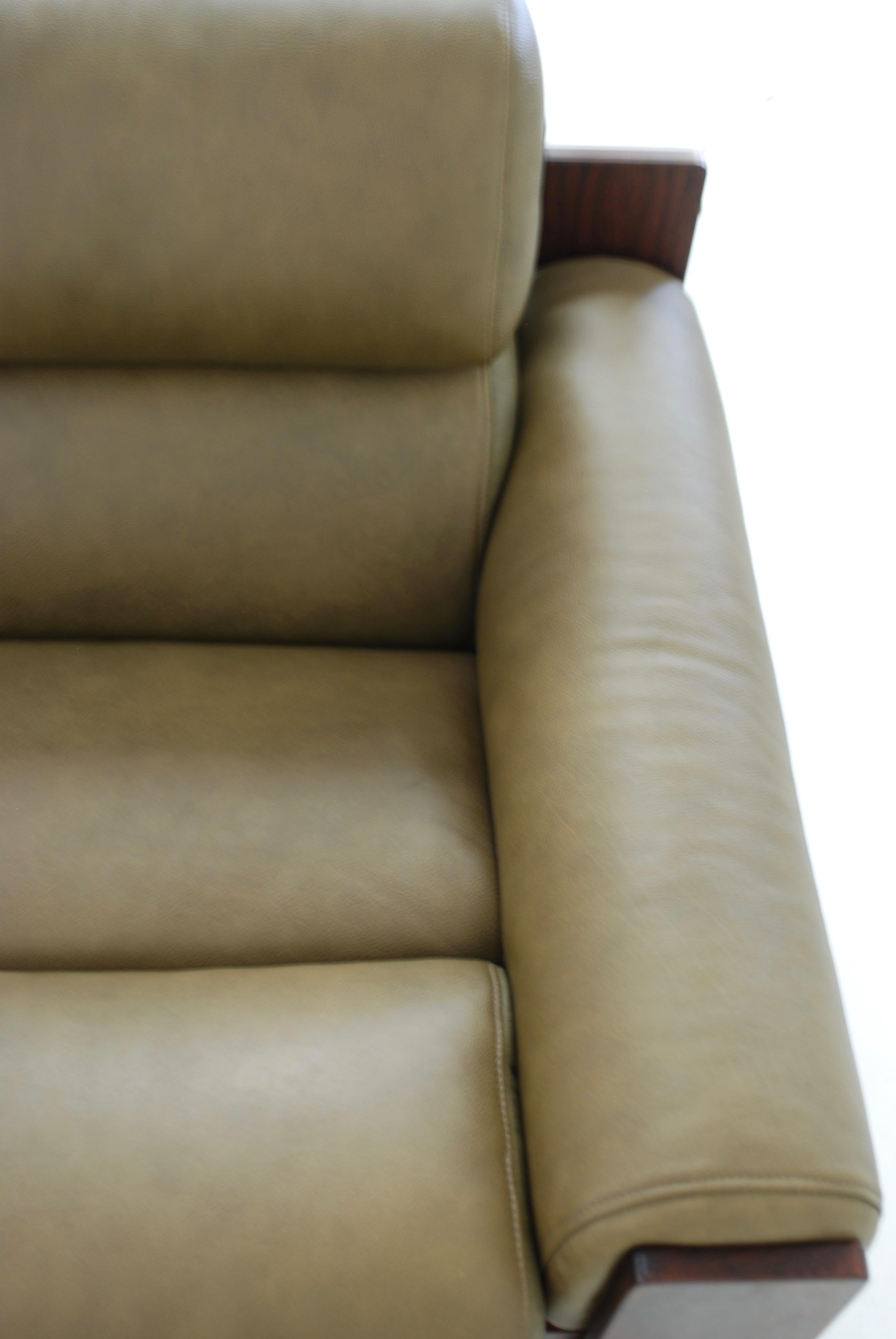 Brazilian Style Rosewood and Olive Green Leather Lounge Chair 11