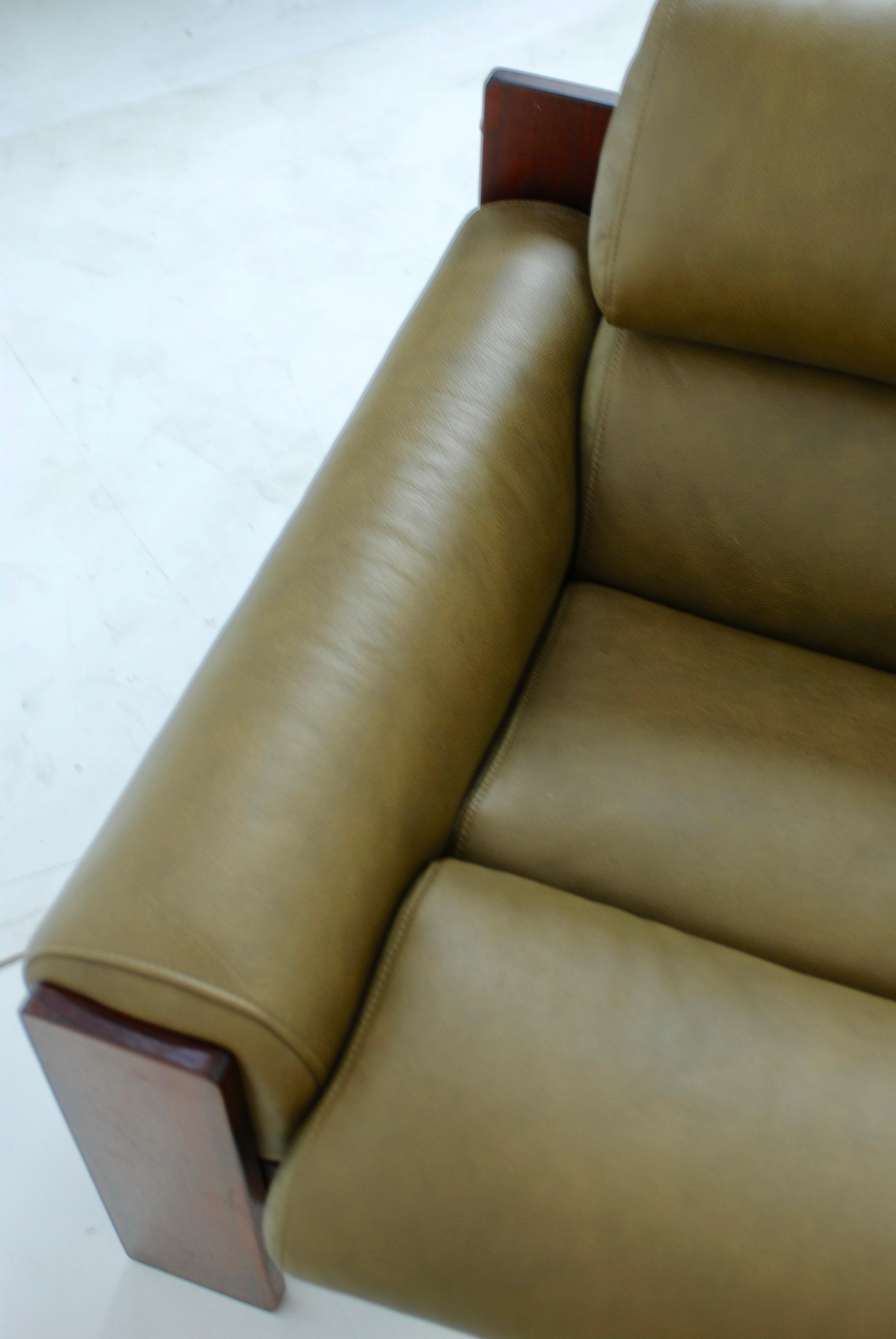 Brazilian Style Rosewood and Olive Green Leather Lounge Chair 12