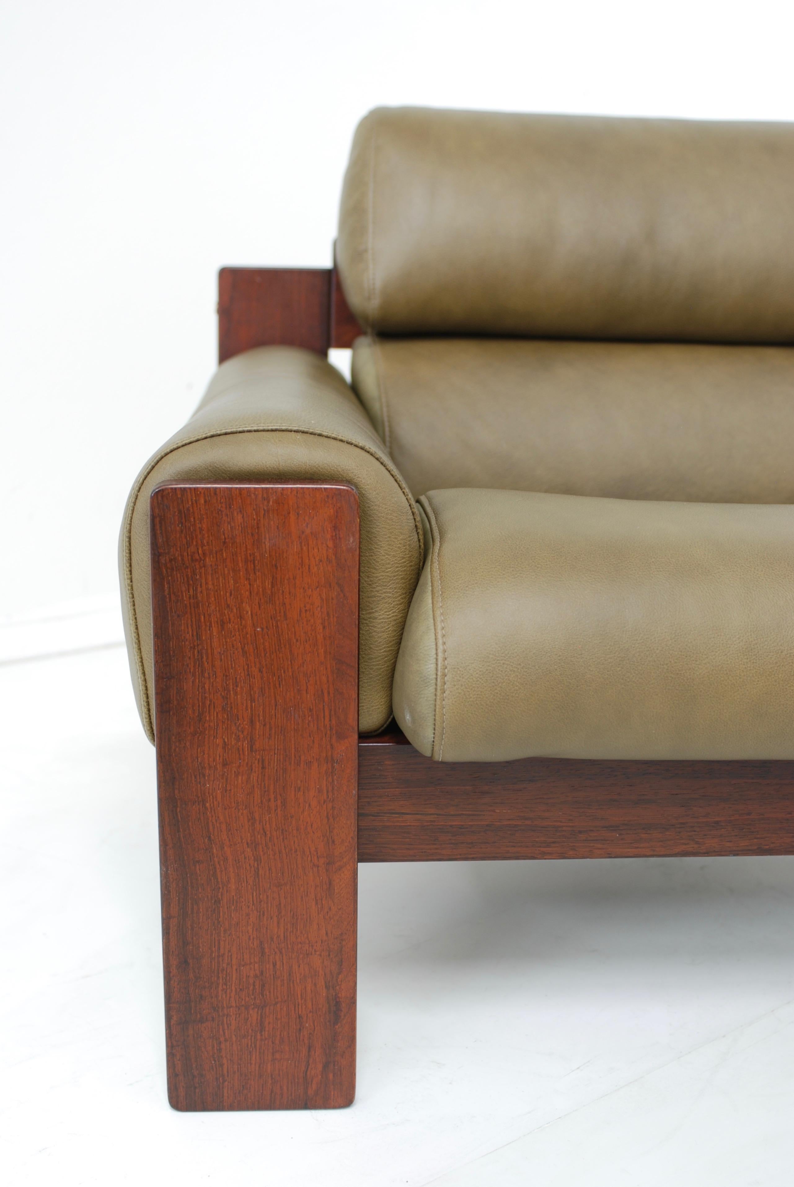 Brazilian Style Rosewood and Olive Green Leather Lounge Chair 1