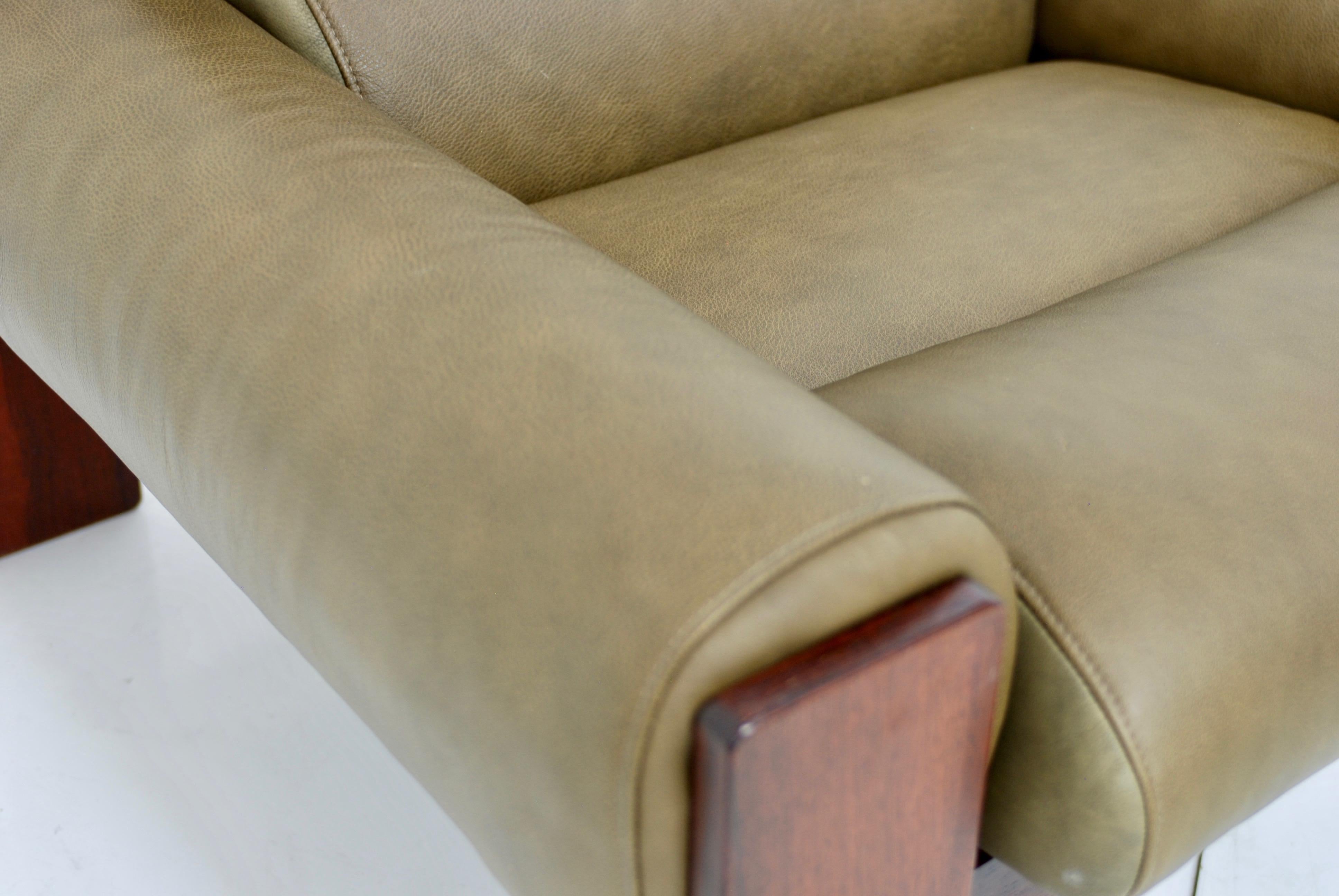 Brazilian Style Rosewood and Olive Green Leather Lounge Chair 3