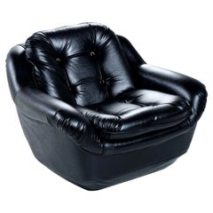 Brazilian Style Tufted Black Naugahyde Vintage Pod Armchair