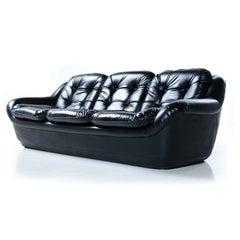 Brazilian Style Tufted Black Vinyl Vintage Sofa and Armchair Set