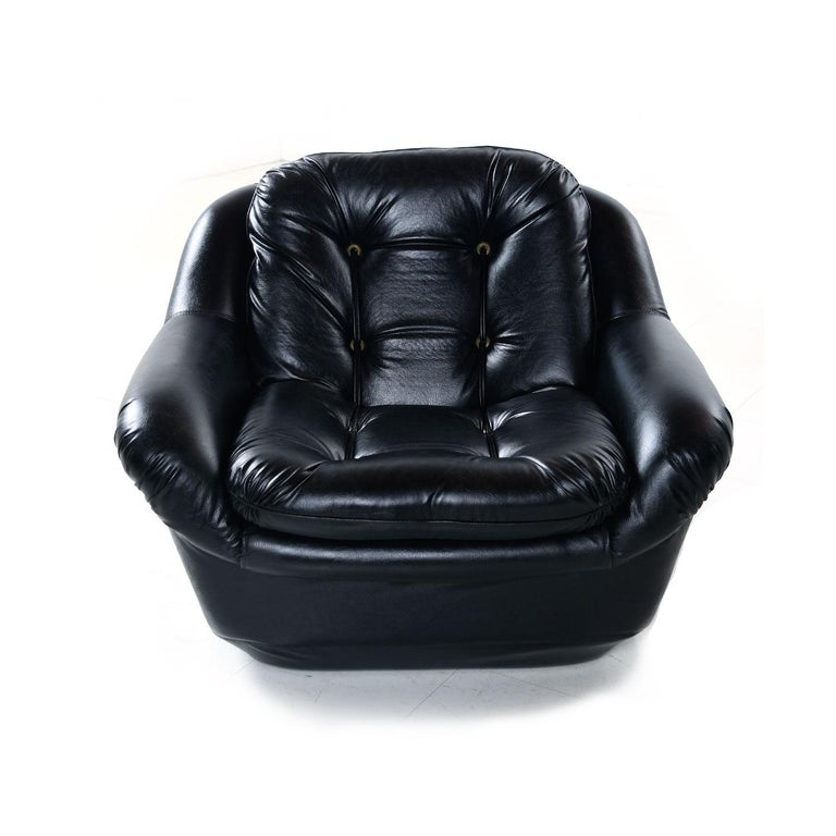 Brazilian Style Tufted Black Vinyl Vintage Sofa and Armchair Set at 1stDibs black vinyl couch