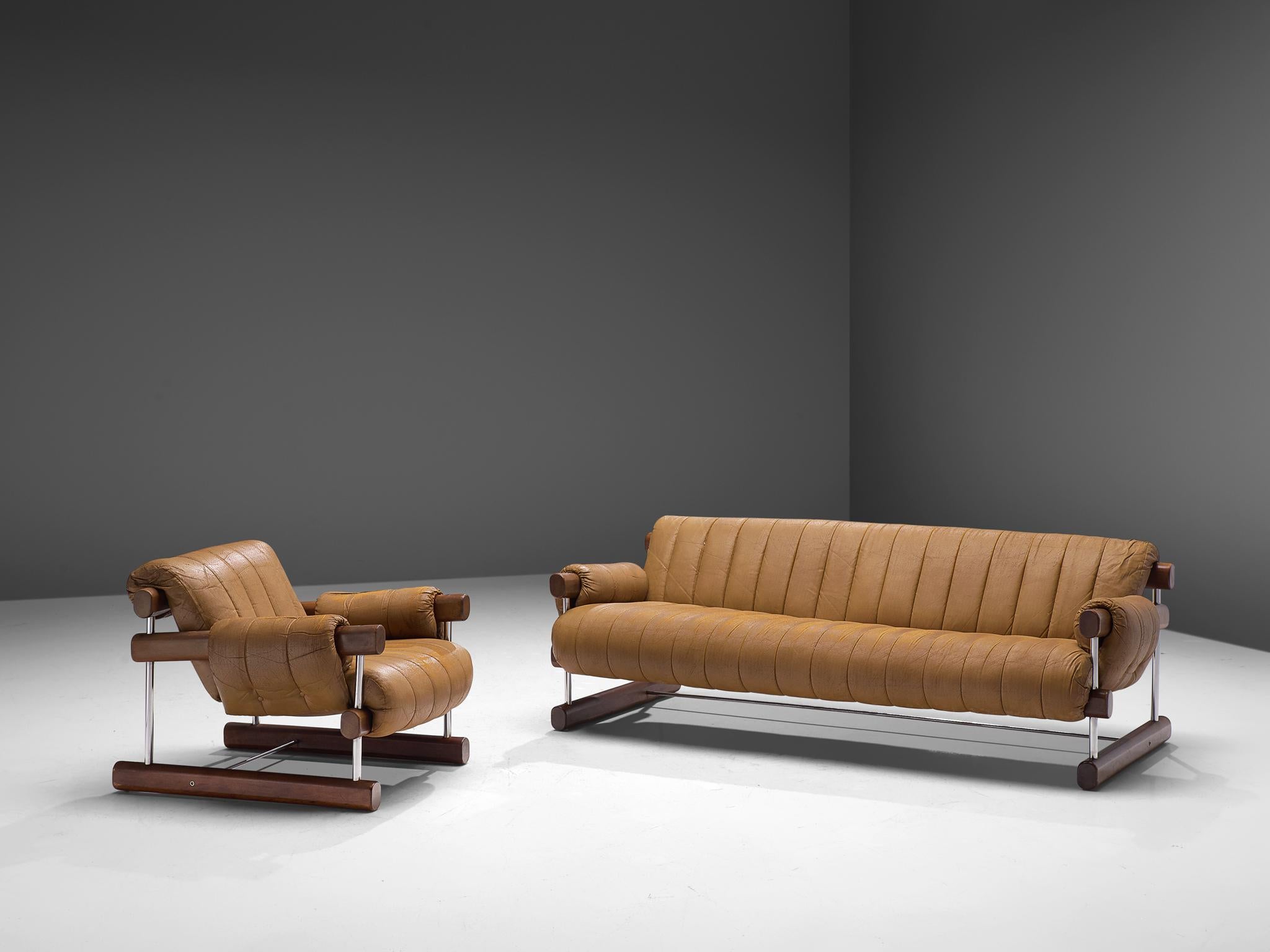 Late 20th Century Brazilian Three-Seat Sofa in Brown Alcantara