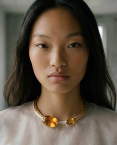 Brazilian Topaz and Citrine Torque necklace in 18k Solid Yellow Gold