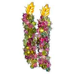 Brazilian Tourmaline Beads Earrings in 18K Solid Yellow Gold